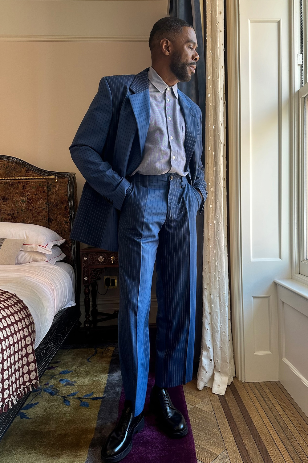 Colman Domingo dressed for a screening of Sing Sing. Photo / @waymanandmicah