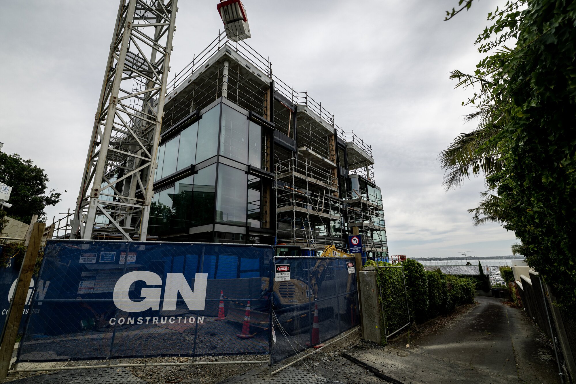 Highly visible from the motorway but this is the side from 87 Shelly Beach Rd, St Marys Bay: Vanguard & Co's eight new luxury apartments. Photo / Dean Purcell
