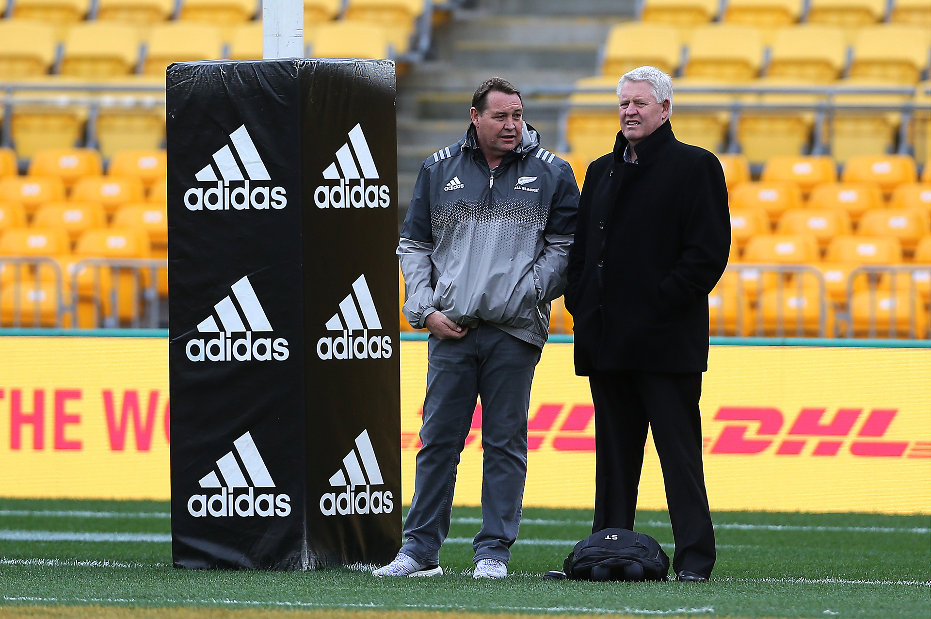 Steve Hansen and Steve Tew at Westpac Stadium. Photo / Photosport