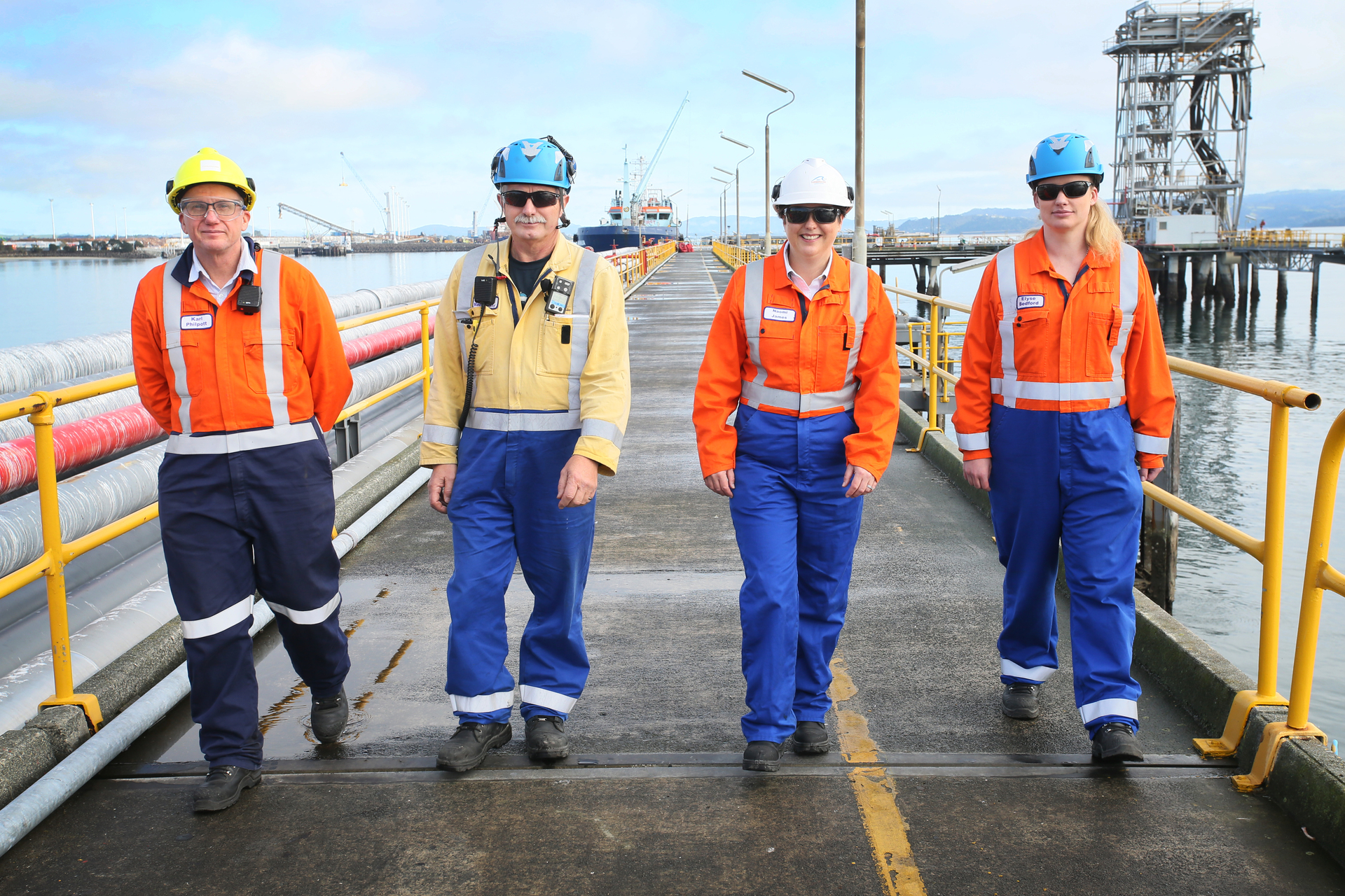 Operations manager Karl Philpott, left, decommission operations' lead Kerry McDonald, chief executive Naomi James and decommission manager Elyse Bedford.
Photo / Tania Whyte
