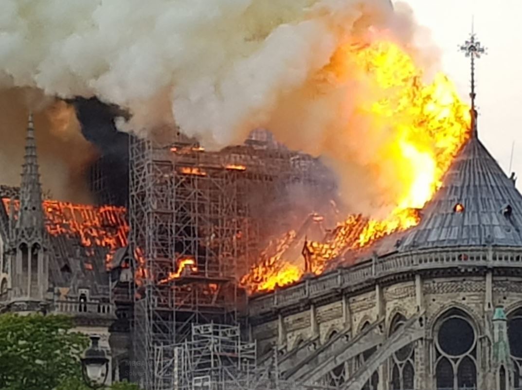 The roof of the cathedral was engulfed in flames. Photo / Twitter