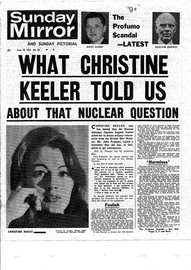 Sunday Mirror front page on Christine Keeler