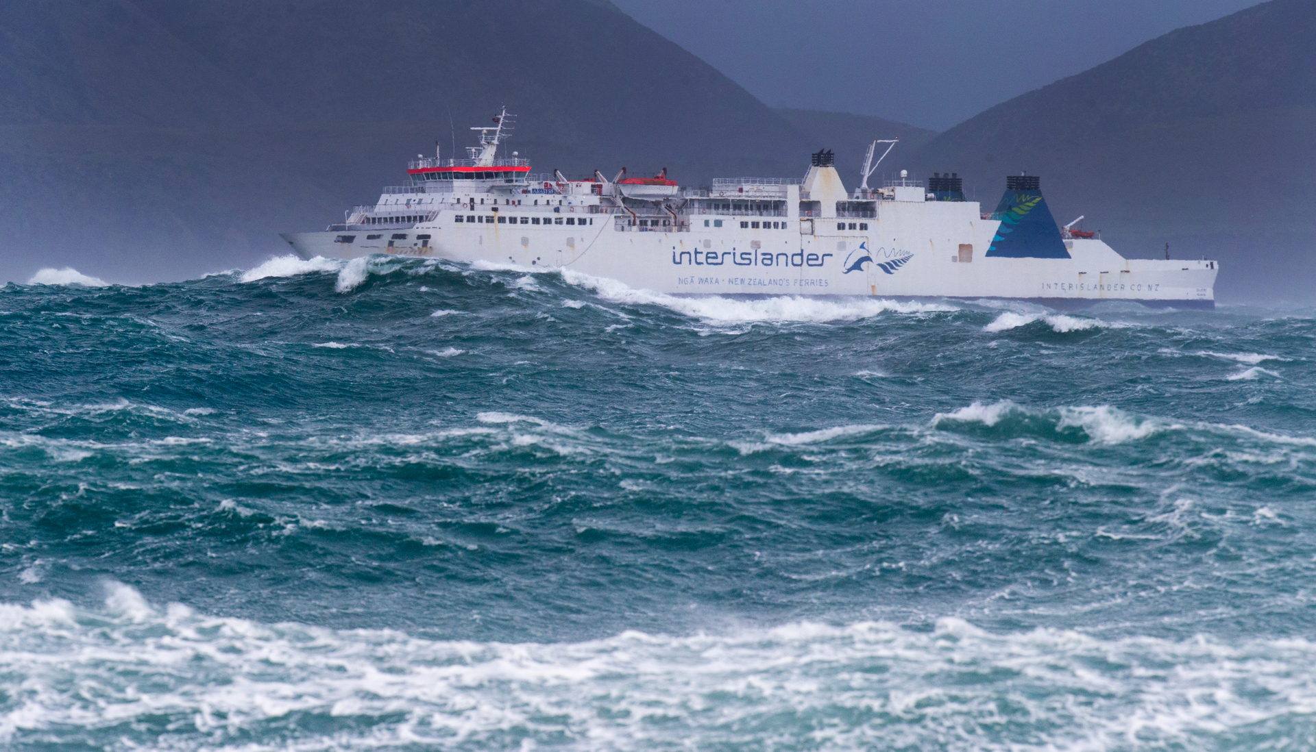 The Interislander ferry Aratere approaching the entrance to Wellington Harbour on a rough day in 2017. Photo / Mark Mitchell