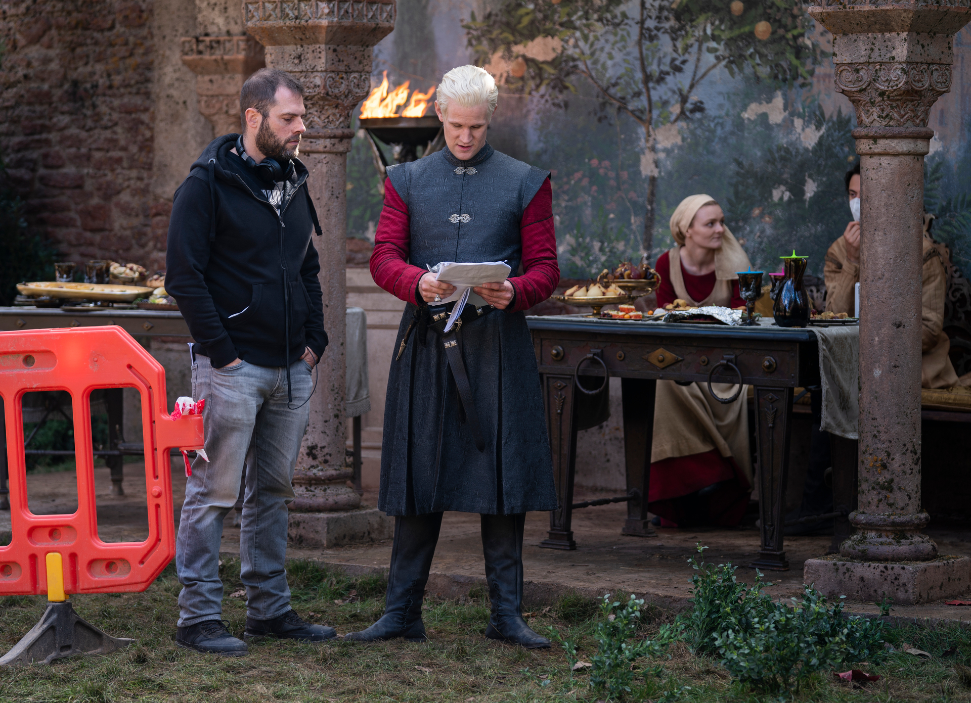 Showrunner Ryan Condal and Matt Smith behind the scenes of The House of the Dragon.