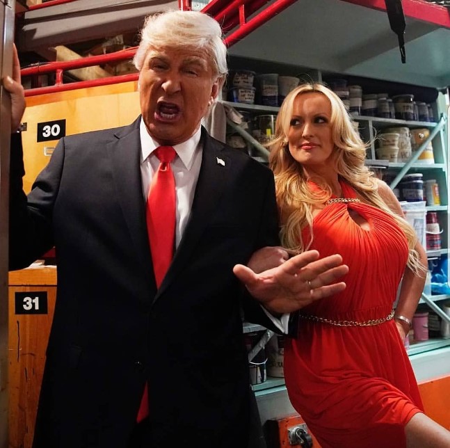 Stormy Daniels alongside Alec Baldwin’s Trump on Saturday Night Live. Photo / @thestormydaniels Instagram