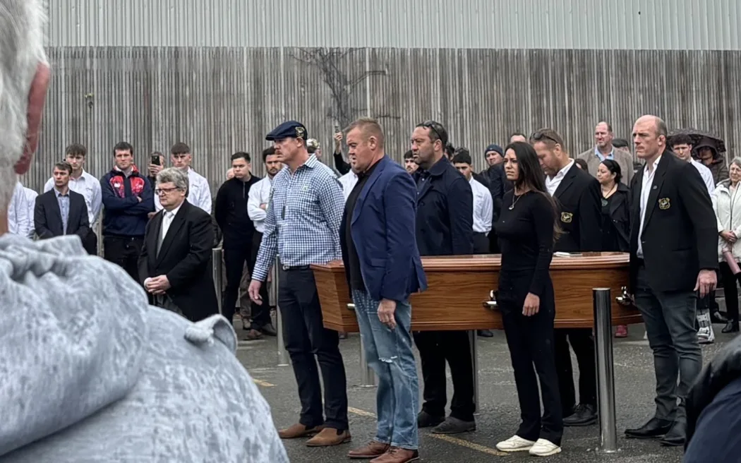The funeral service for Shane Christie. Photo / RNZ, Samantha Gee