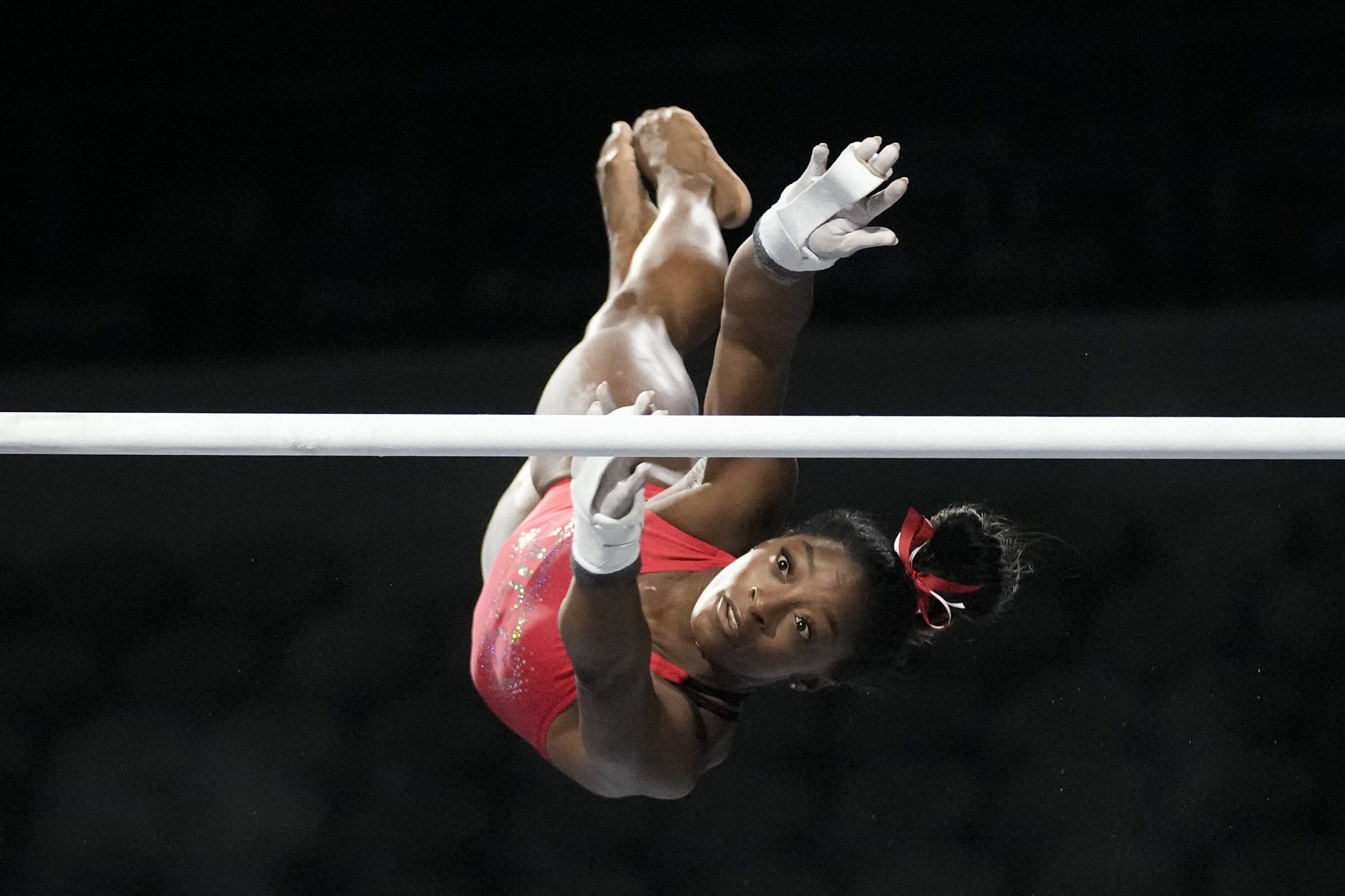 Simone Biles' spatial awareness seems good. Photo / AP