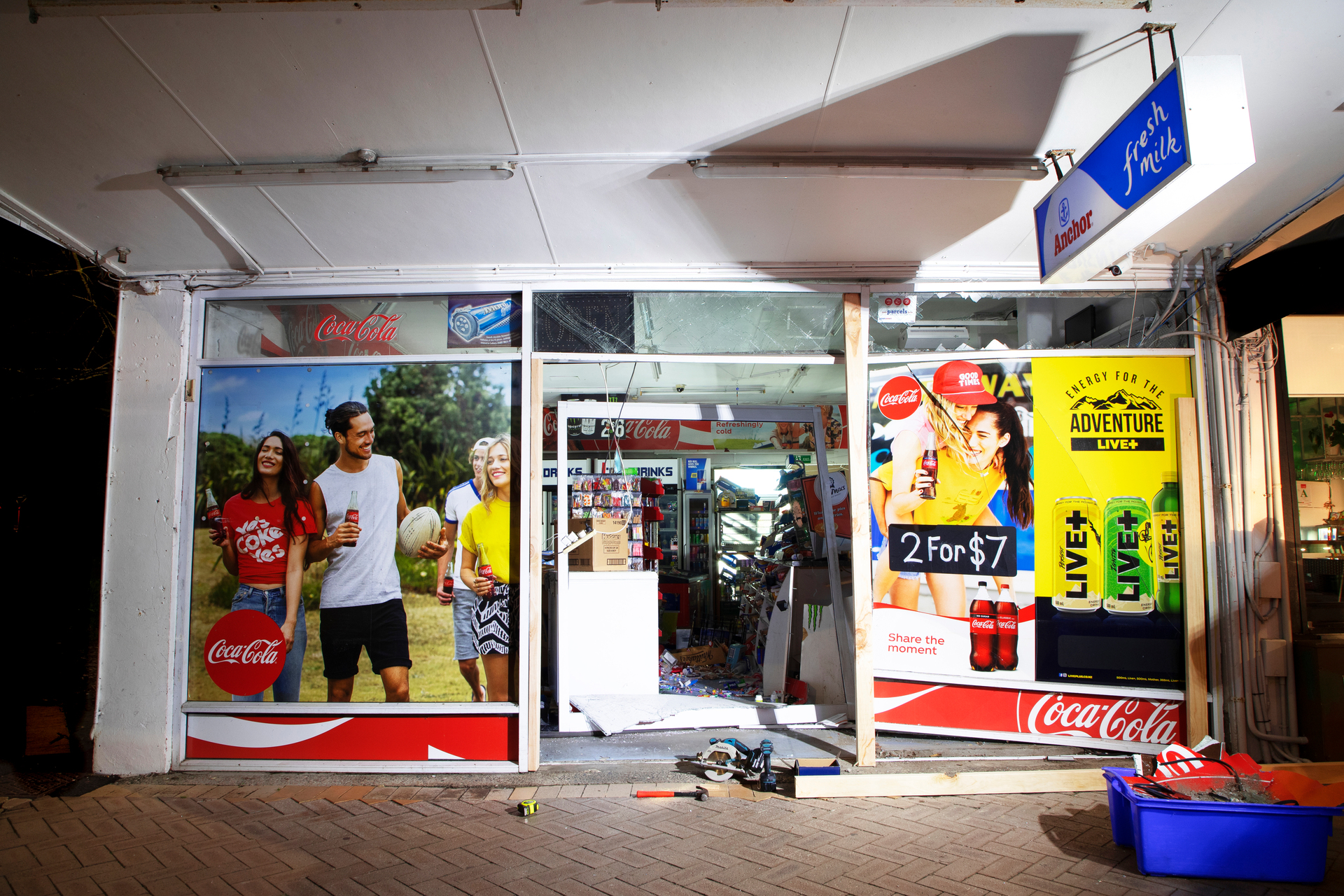 The aftermath of a recent ram raid burglary in Auckland. Photo / Hayden Woodward 