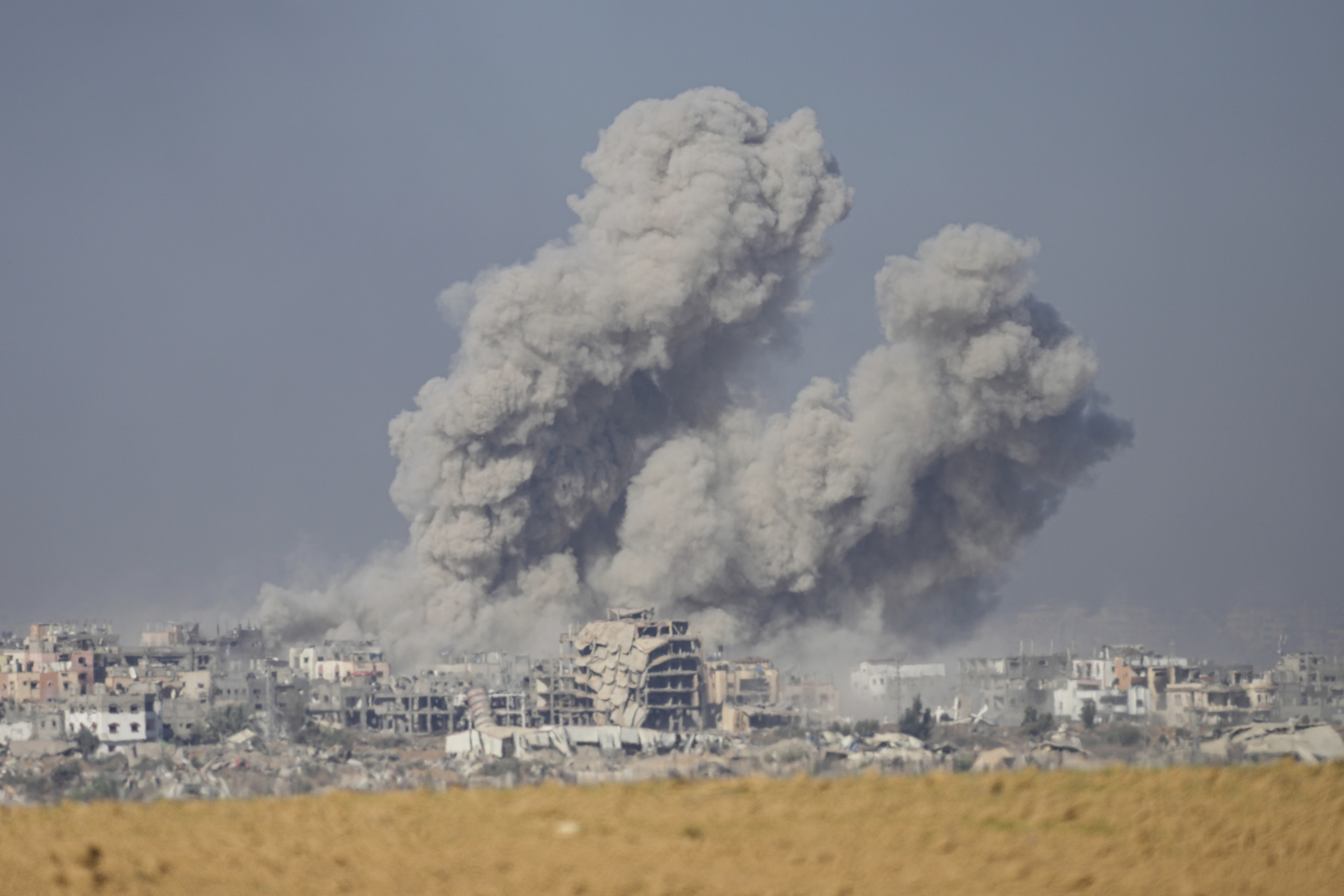 Smoke rises following an Israeli bombardment in the Gaza Strip, as seen from southern Israel. Photo / AP