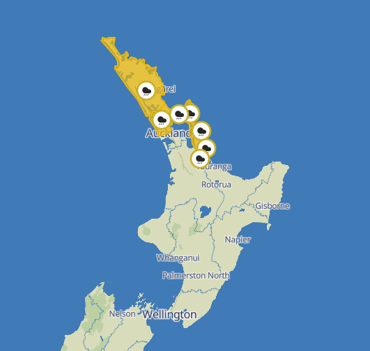 Heavy rain watches are in place across the top of the North Island, including one for 24 hours in Coromandel. Photo / MetService