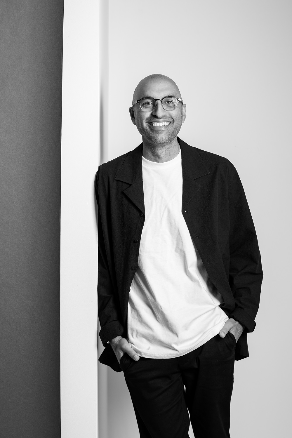 Sarosh wears a COS jacket, AS Colour T-shirt and jeans. Photo / Babiche Martens