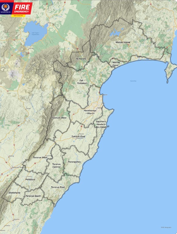 A map of Hawke's Bay with the impacted zones. Photo / Fire and Emergency