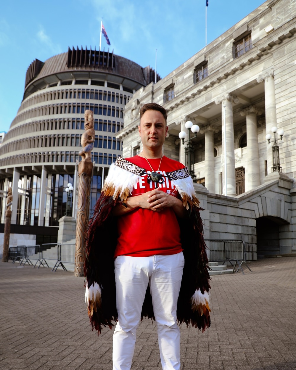 Labour spokesman Shanan Halbert wears an 