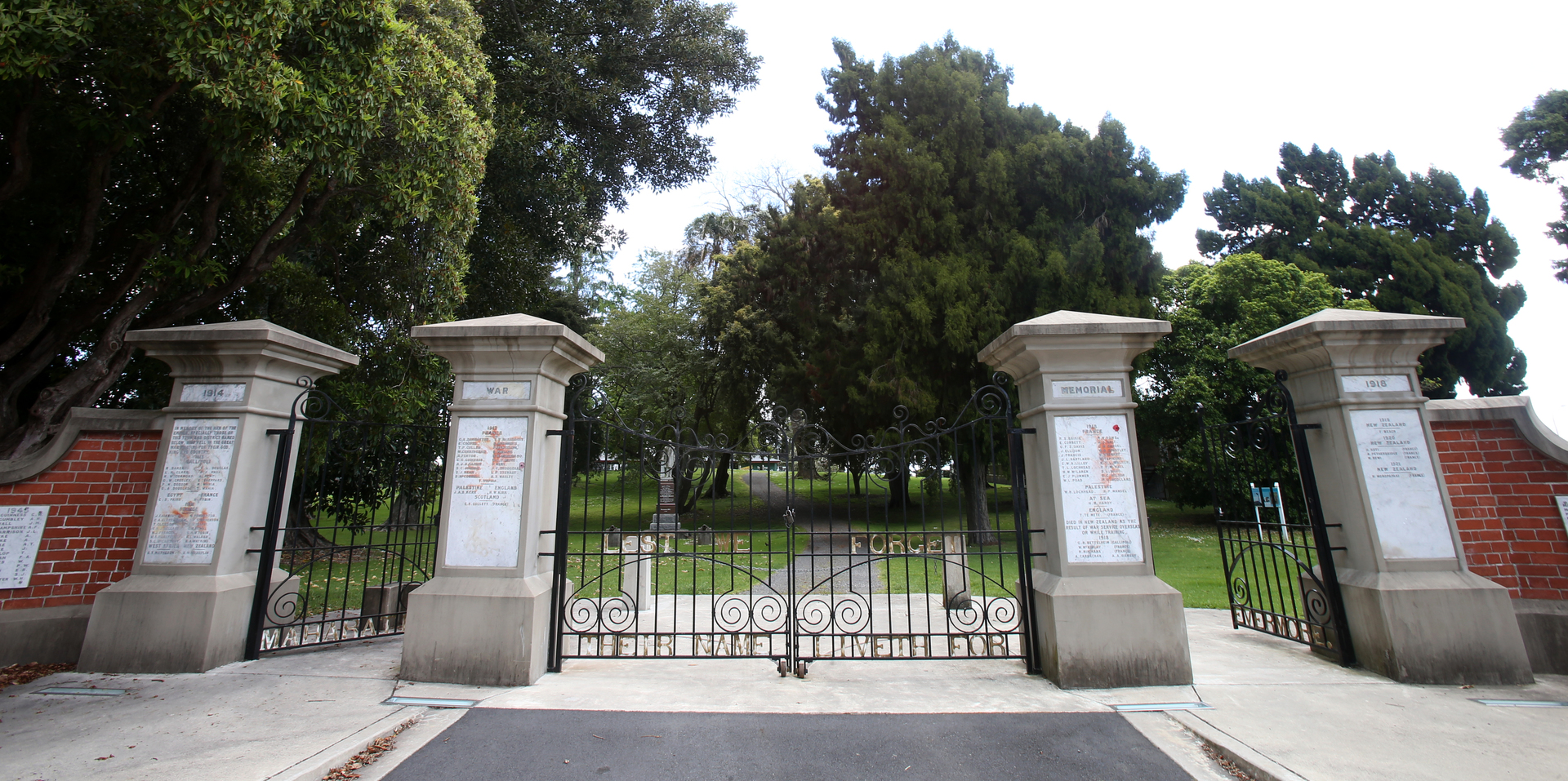 The gates to Wharepai Domain which hosts a number of established trees and green space. Photo / John Borren