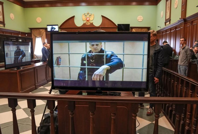 Russian opposition leader Alexei Navalny appears on a video link from prison provided by the Russian Federal Penitentiary Service. Photo / AP