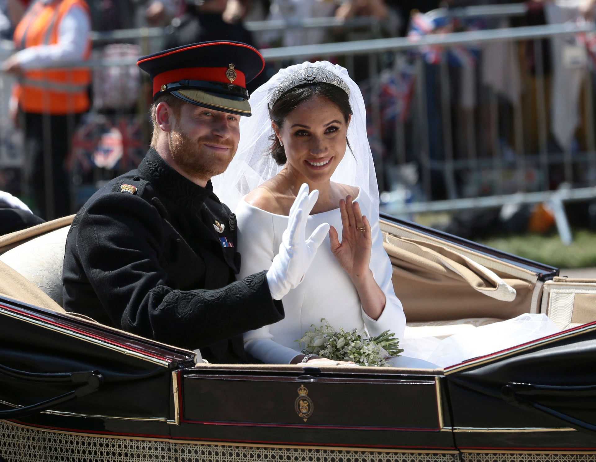 Prince Harry and his wife, Meghan Markle, on their wedding day in 2018. Photo / AP