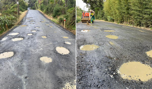 Potholes cover a gravel Auckland rural road, leaving it resembling Swiss cheese. Photo / Supplied