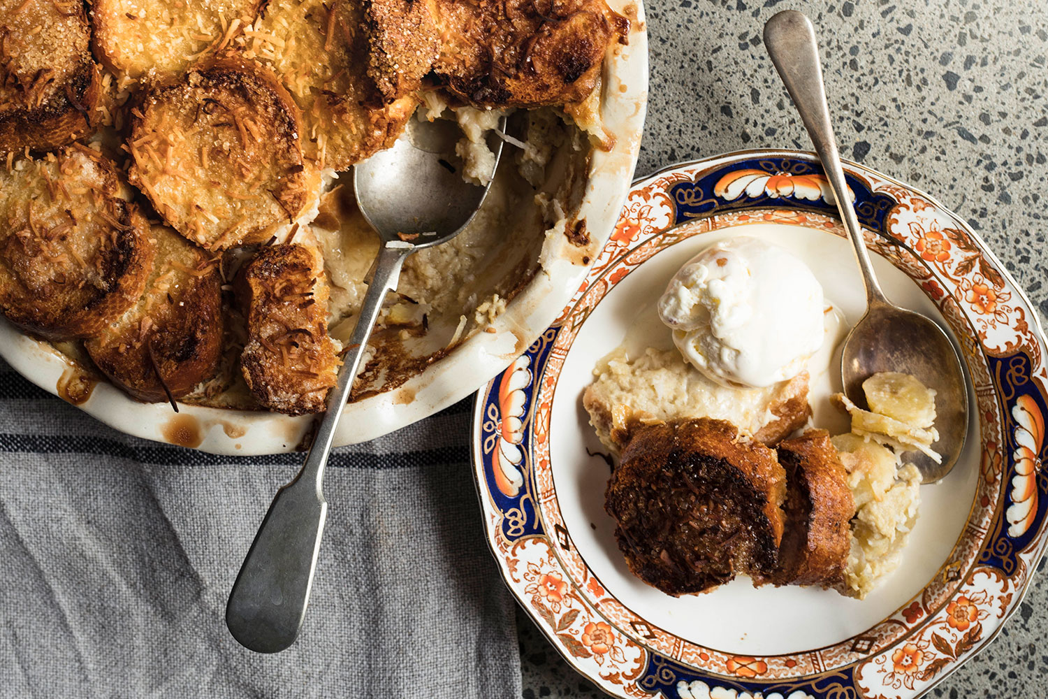 Banana And Coconut Bread And Butter Pudding With Hokey Pokey Icecream Nz Herald