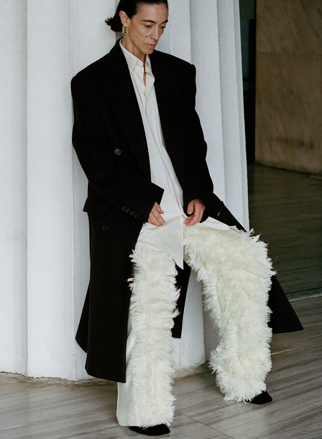 The designer's limited debut collection, of her namesake, consists of dramatic shaping, leather and a realistic approach. Photo / Pheobe Philo