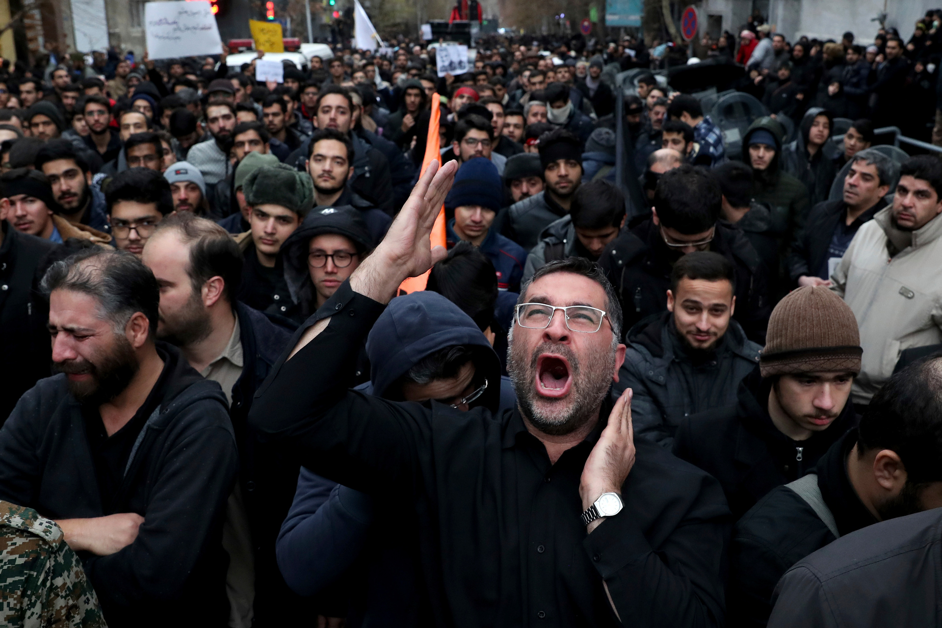 Protesters demonstrate over the US airstrike in Iraq that killed Iranian Revolutionary Guard Gen. Qassem Soleimani in Tehran, Iran. Photo / AP
