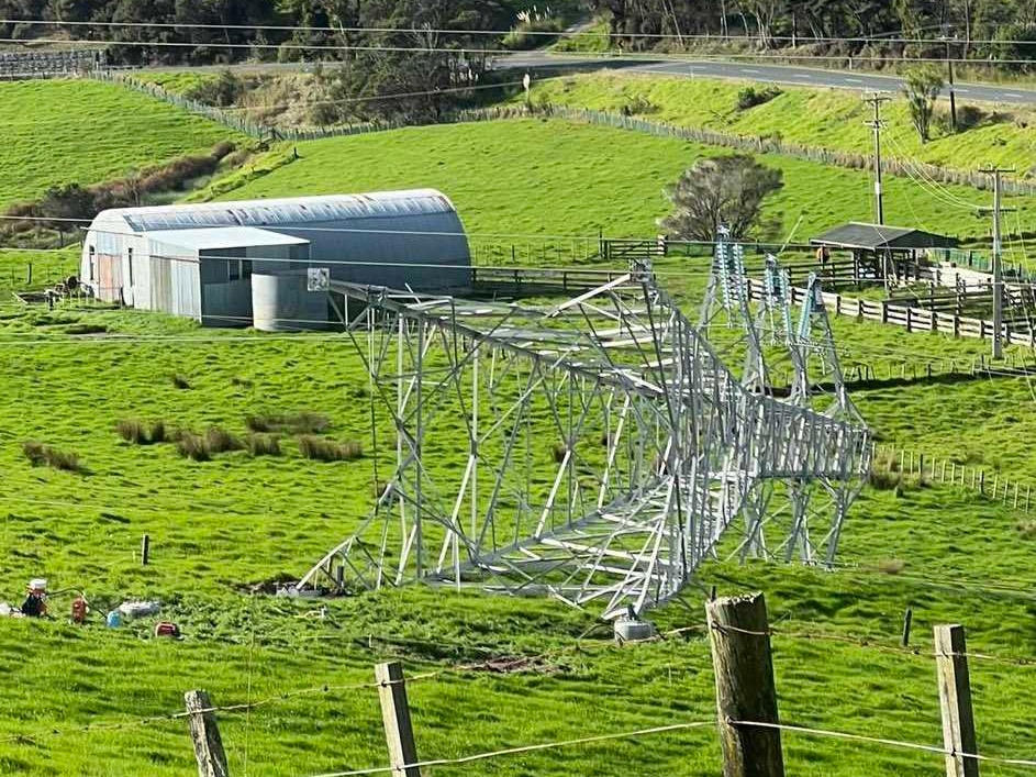 A downed power pylon near Warkworth cut power to the Northland region.
