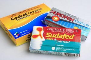 Codral, Sudafed and Nurofen cold and flu pills which all contain pseudoephedrine. Photo / Martin Sykes
