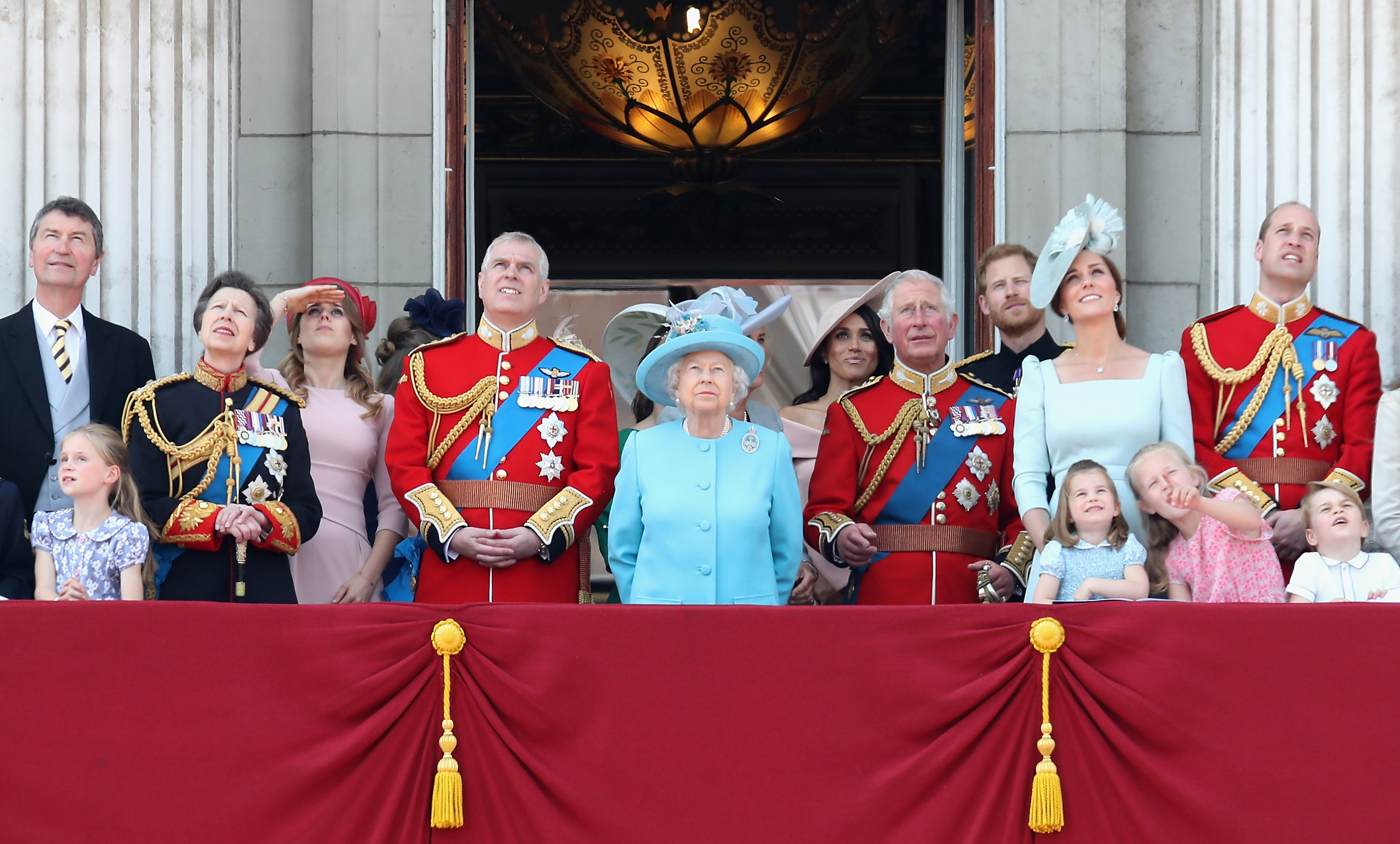 Royal family watch the flypast on the balcony of Buckingham Palace during Trooping The Colour on June 9, 2018 in London, England. Photo / Getty Images