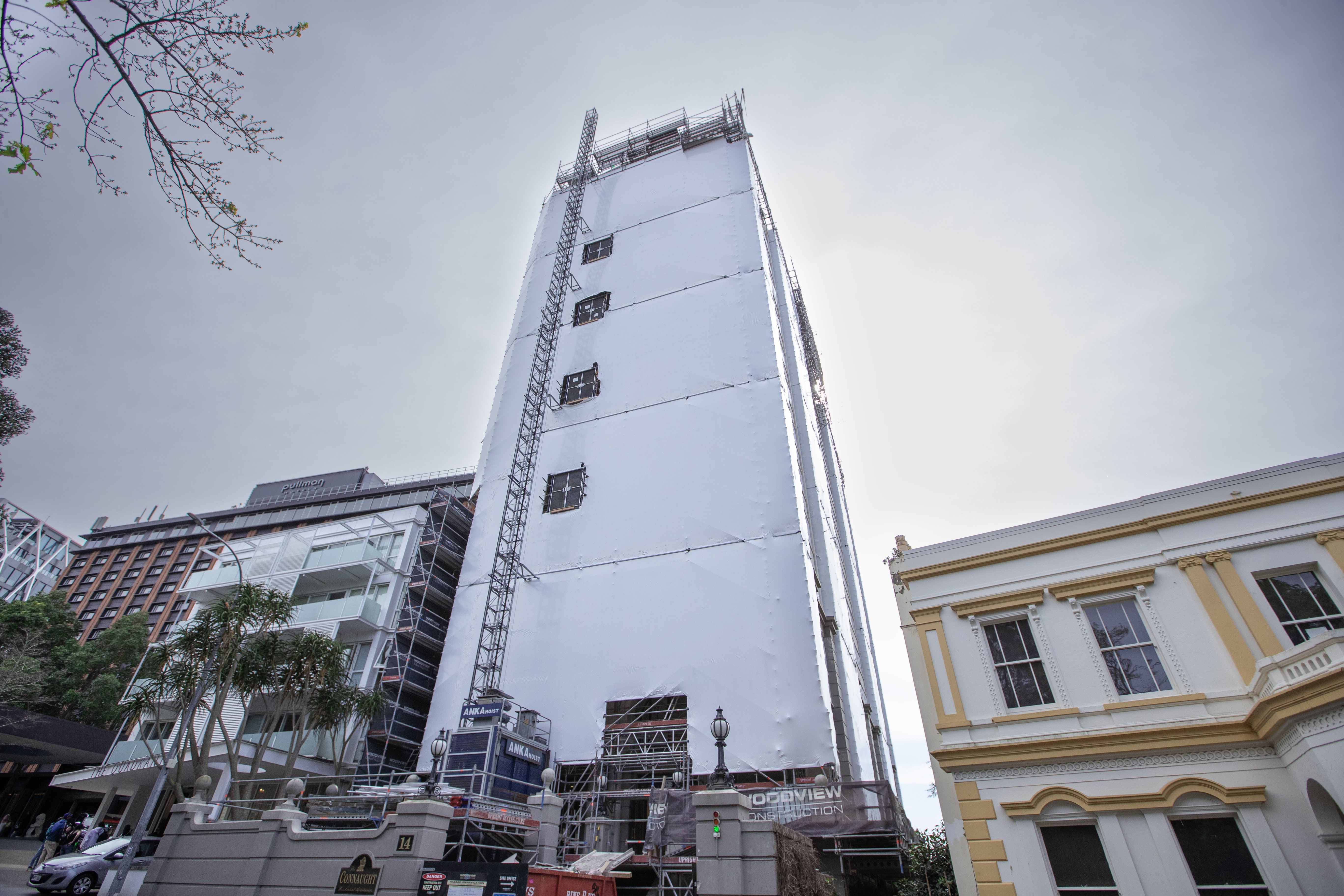 Consent has been granted for a full reclad and major repairs to the leaky 14-level, 154-unit The Connaught apartment block in central Auckland. Photo / Hayden Woodward