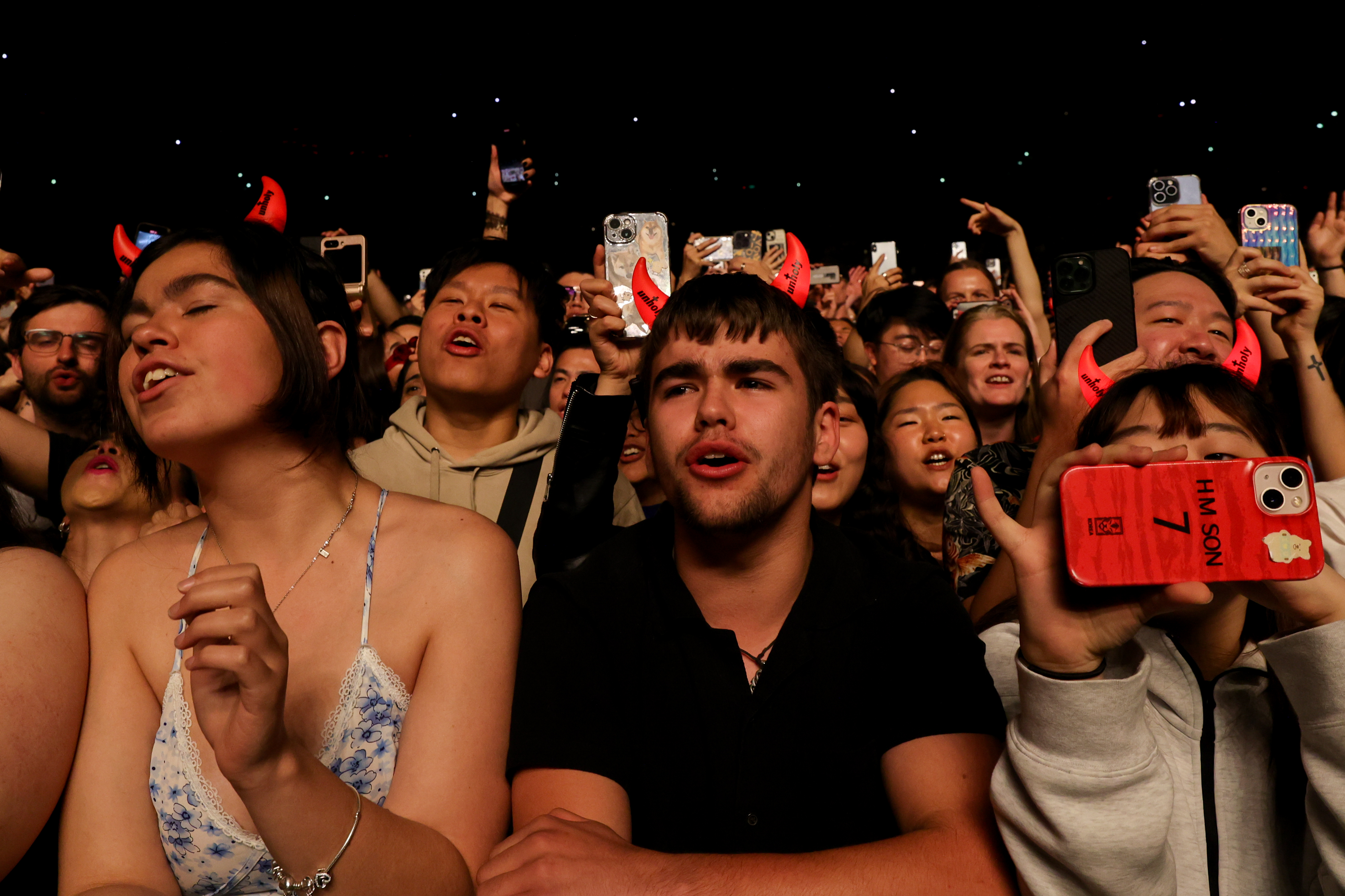 Fans get into the moment as Sam Smith performs at Spark Arena on November 11. Photo / Getty Images