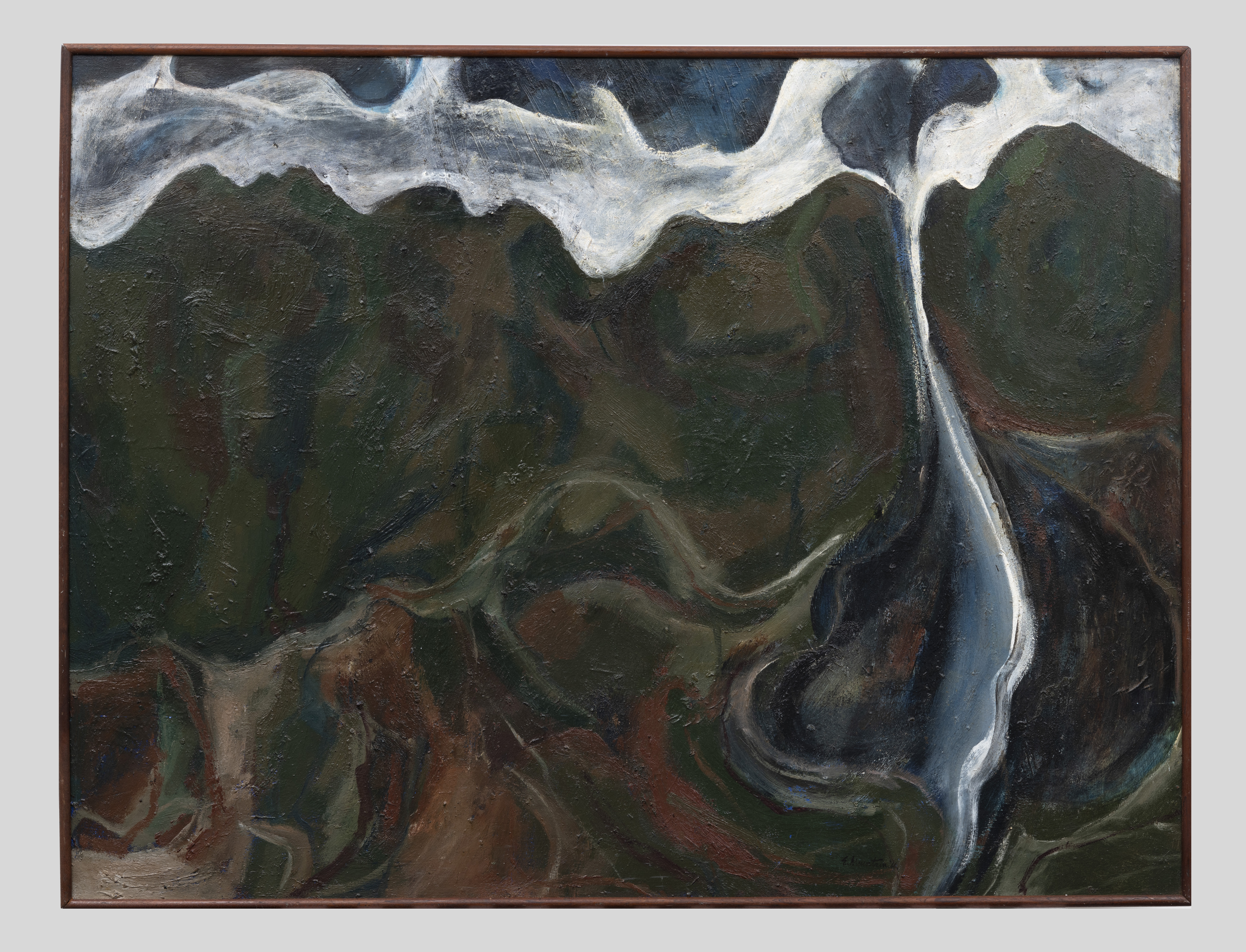 Elizabeth Ellis CNZM, (Ngāpuhi, Ngāti Porou), 'Te Rawhiti Rakaumangamanga', 1966, oil on board. Courtesy of the Mountain Ellis whānau.
