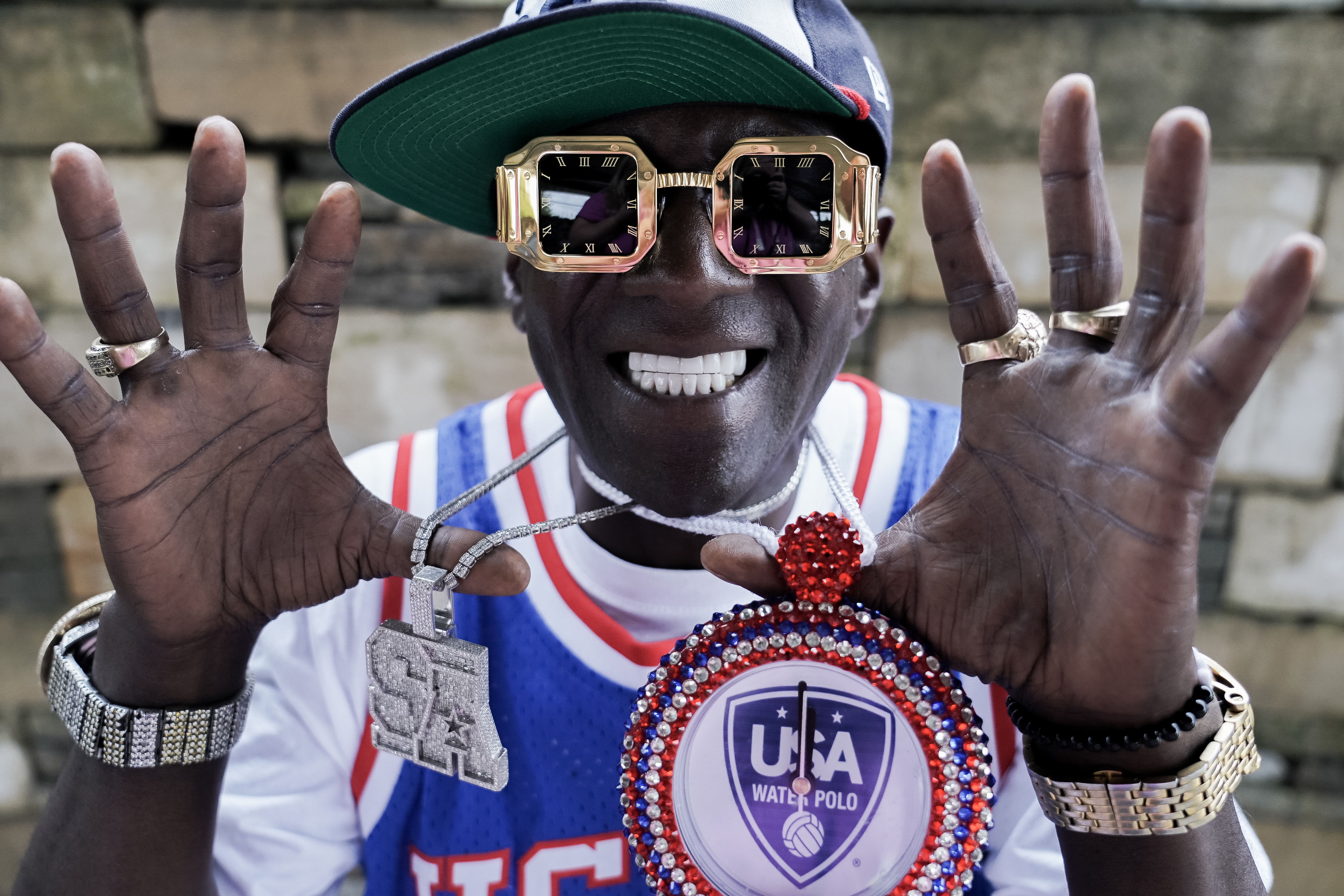 Flavor Flav, rapper and hype man for the US women’s water polo team. Photo / Jessica Koscielniak, The Washington Post