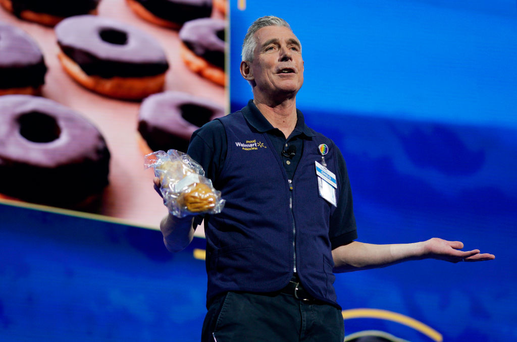 Greg Foran speaks during a Walmart annual shareholders meeting in Arkansas. Photo / Getty