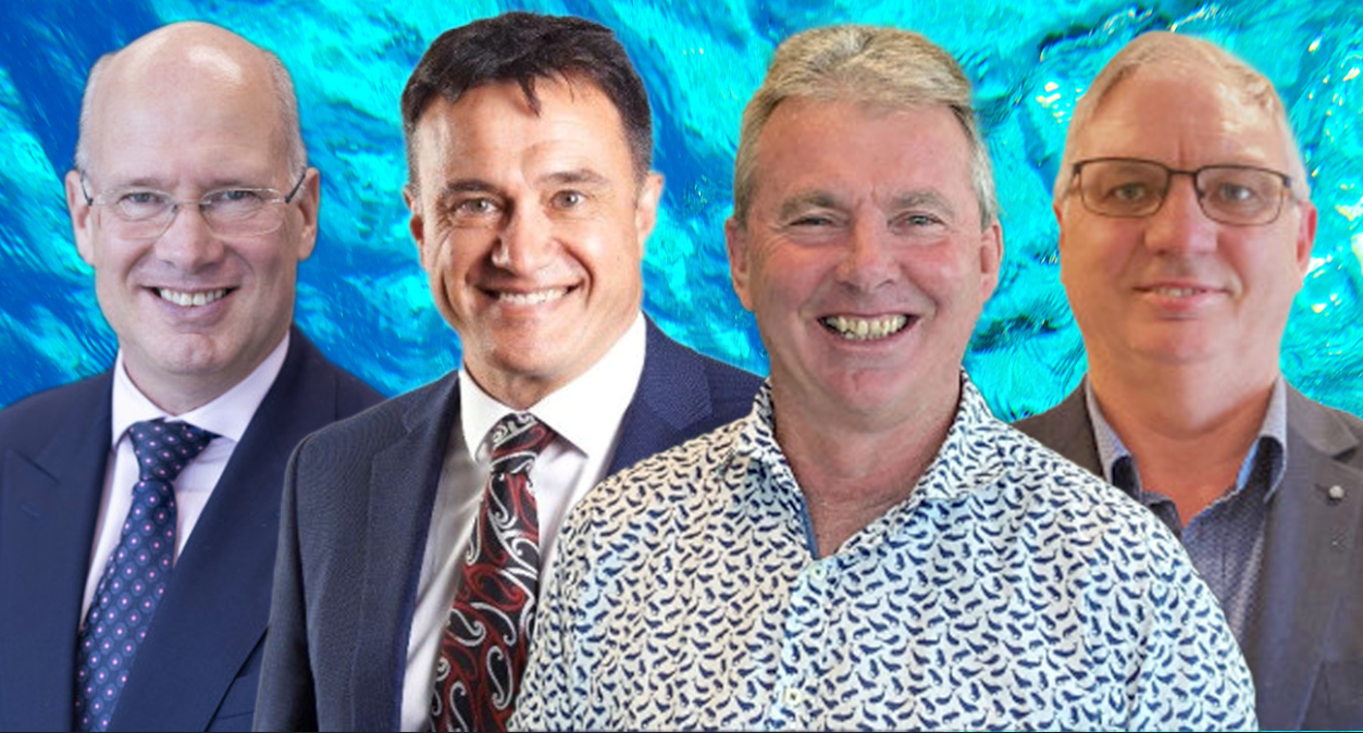 Water entity CEOs (from left): Jon Lamonte, Vaughan Payne, Colin Crampton and Michael Brewster. Photo / WSR Herald montage