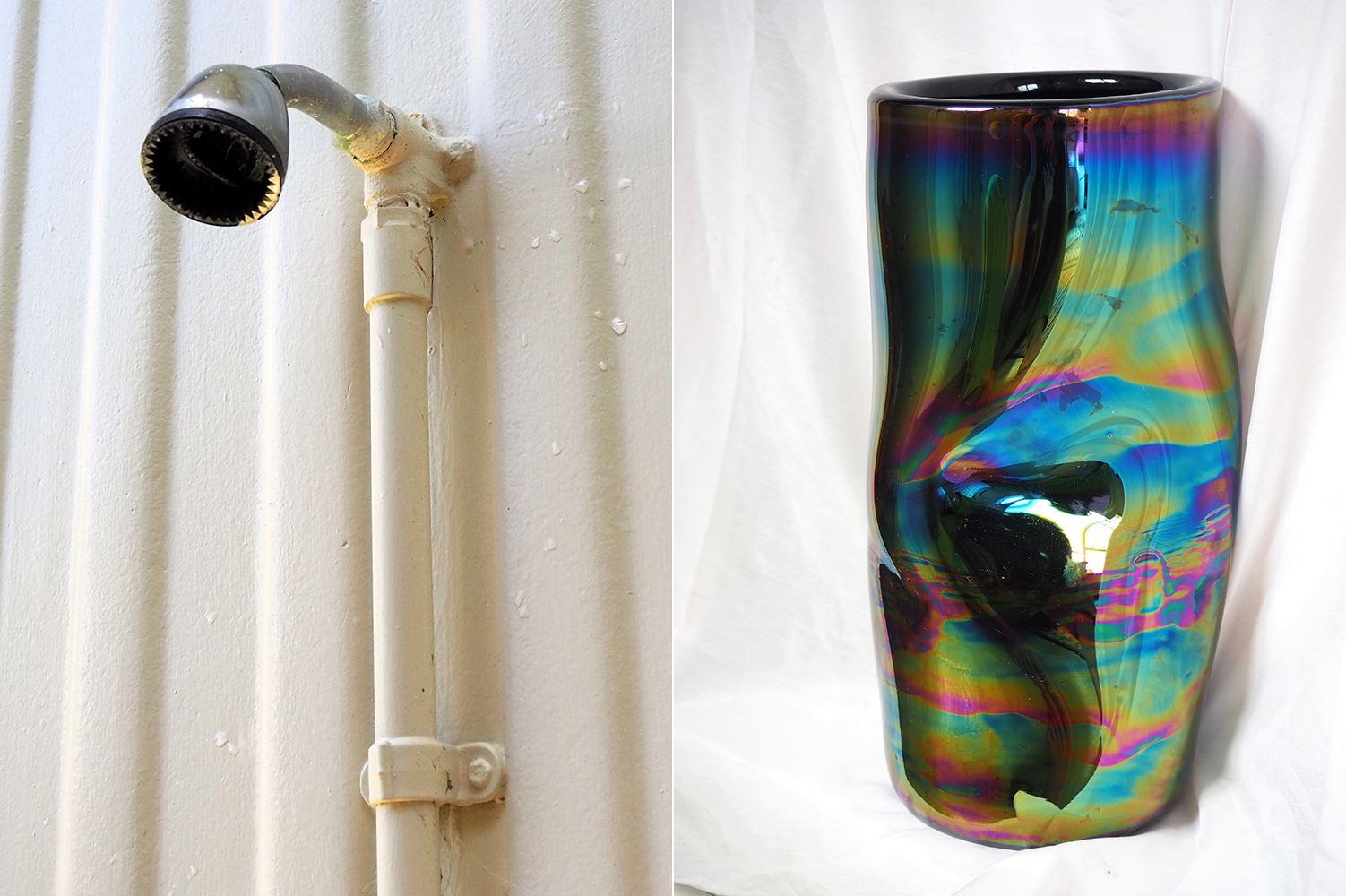 Outdoor shower; Tom Dixon vase. Pictures / Supplied