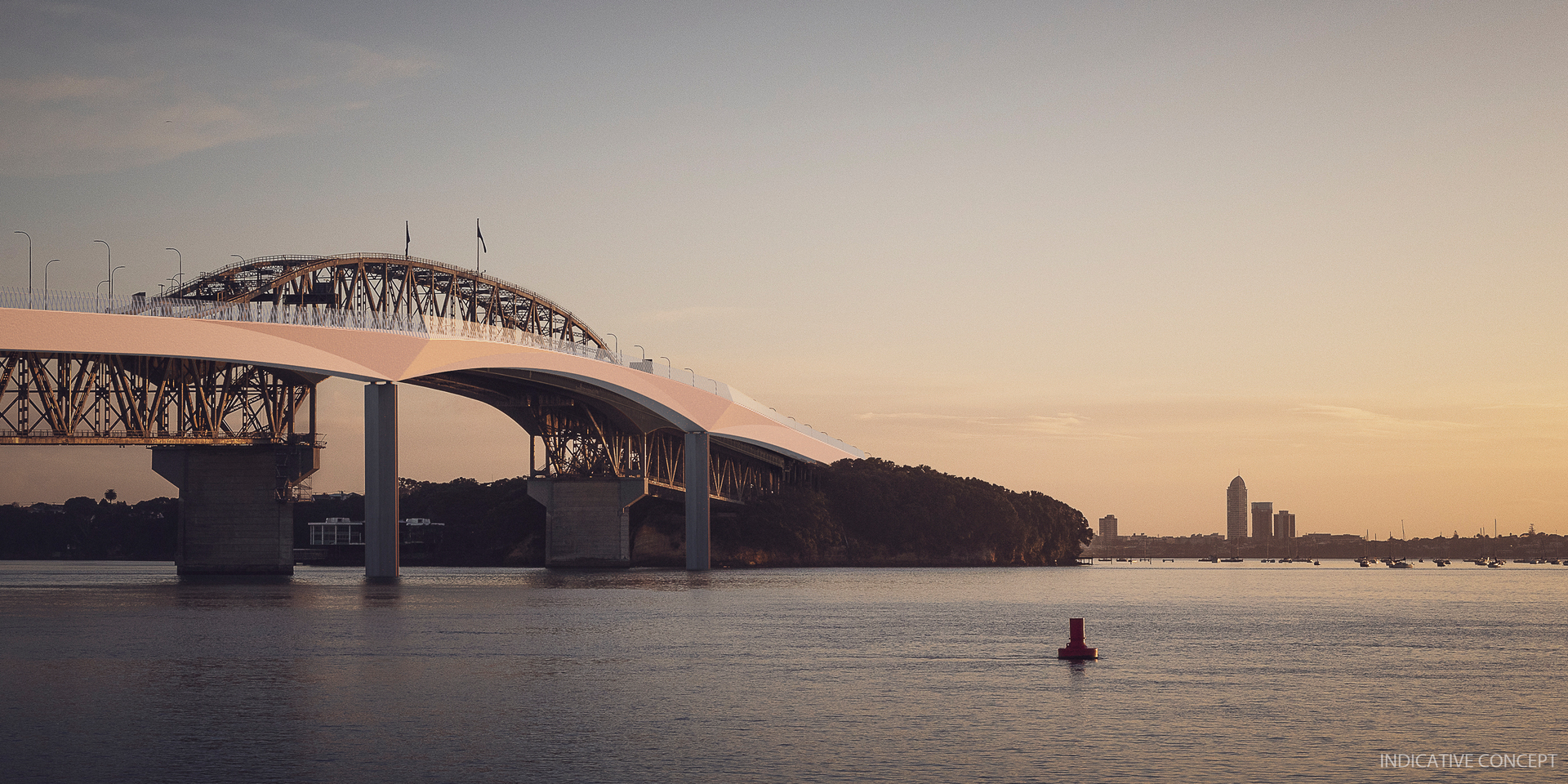 Concept drawing for the new walking and cycling bridge, sitting next to the existing bridge, to be called the Northern Pathway. Image / supplied