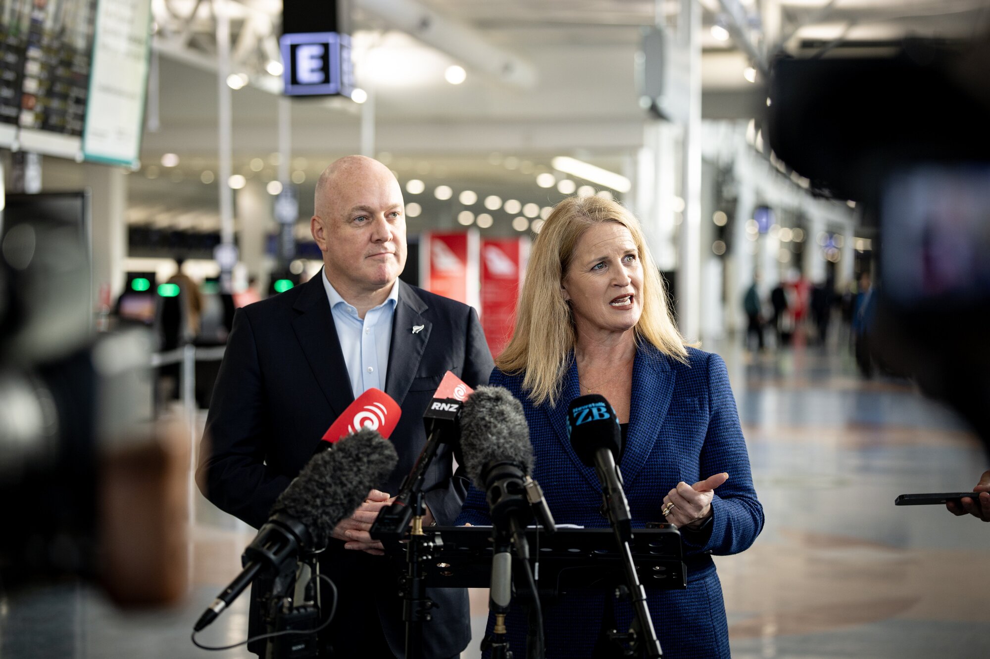 Prime Minister Christopher Luxon (left) and Tourism Minister Louise Upston, pictured at Auckland International Airport in an earlier media opportunity. Photo / NZME