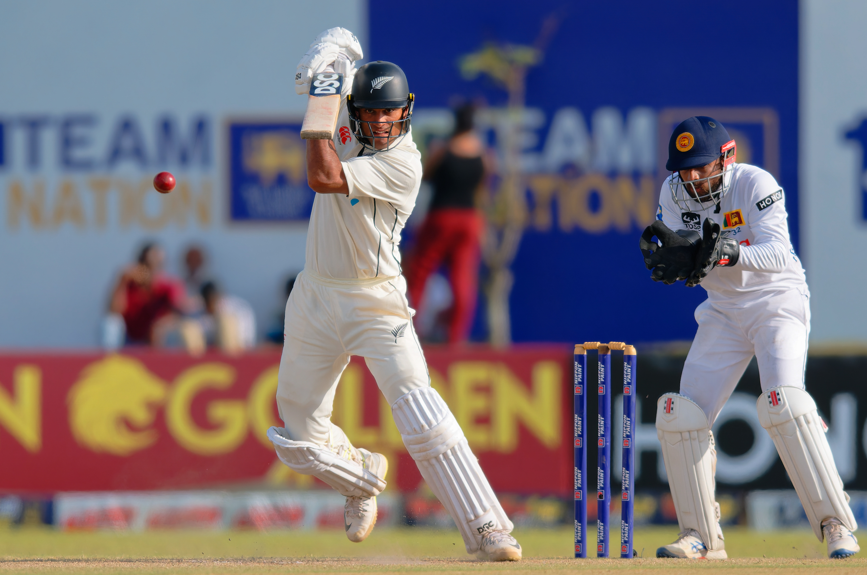 Rachin Ravindra was unbeaten at stumps on day four in Galle. Photo / Sri Lanka Cricket