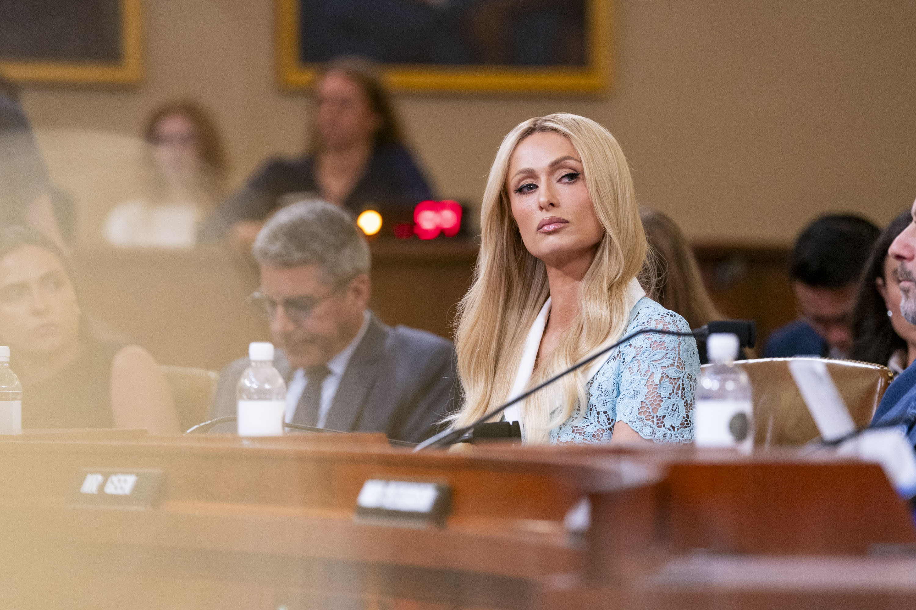 Paris Hilton at a House of Representatives committee hearing into child welfare in foster care. 