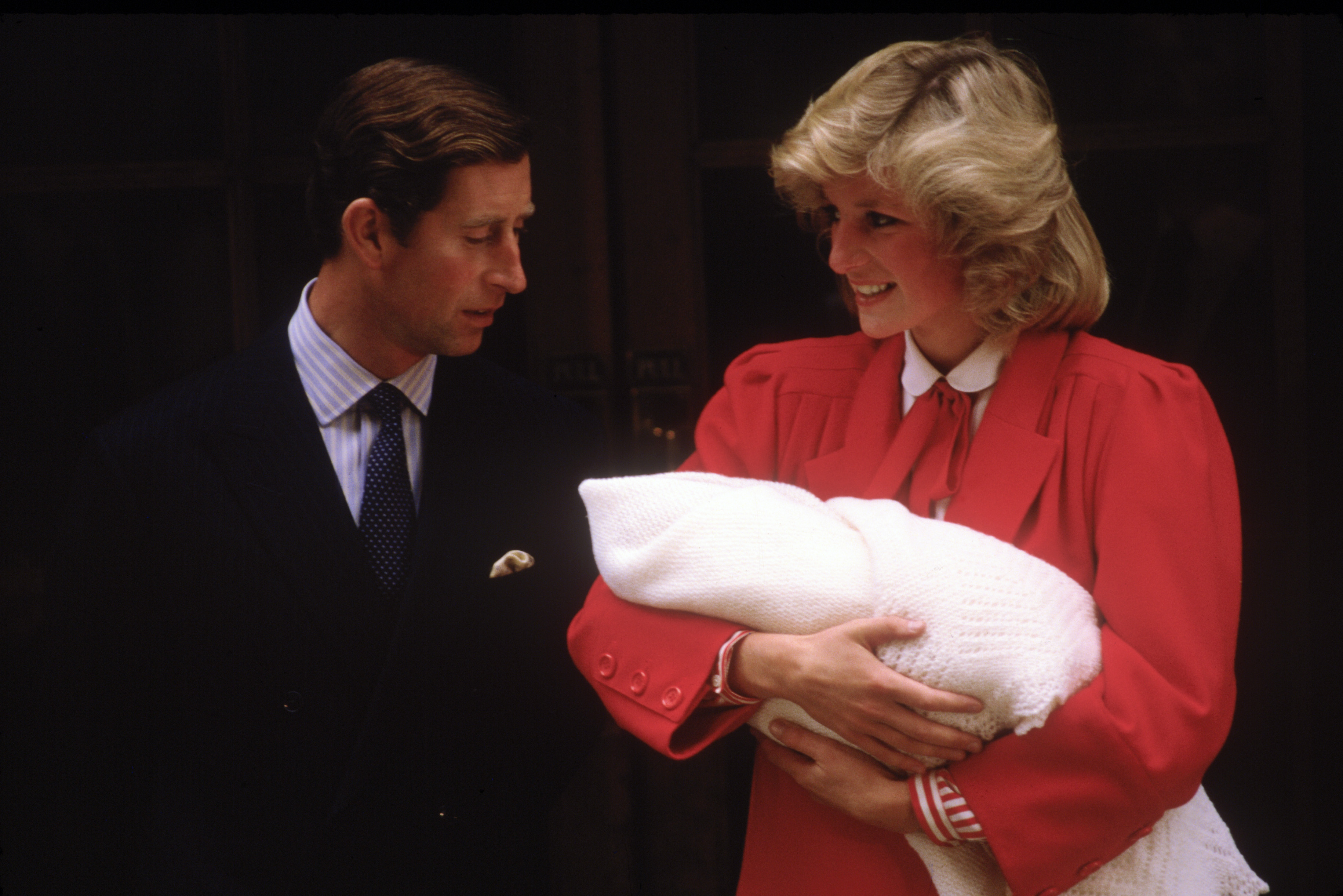 Charles and Diana with Harry outside the Lindo Wing following his birth. Photo / Getty Images