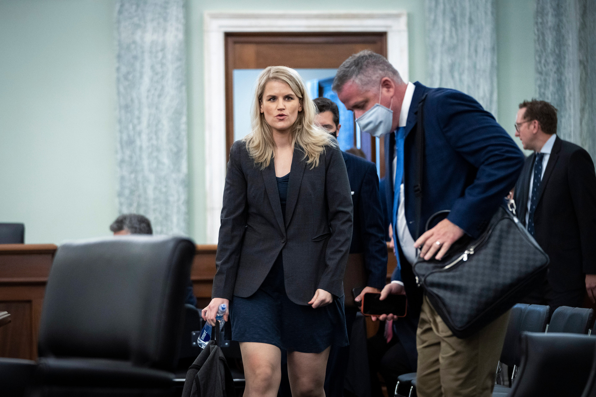 Former Facebook employee and whistleblower Frances Haugen returns from a break during a Senate Committee  hearing on Capitol Hill. Photo / Drew Angerer, Pool via AP