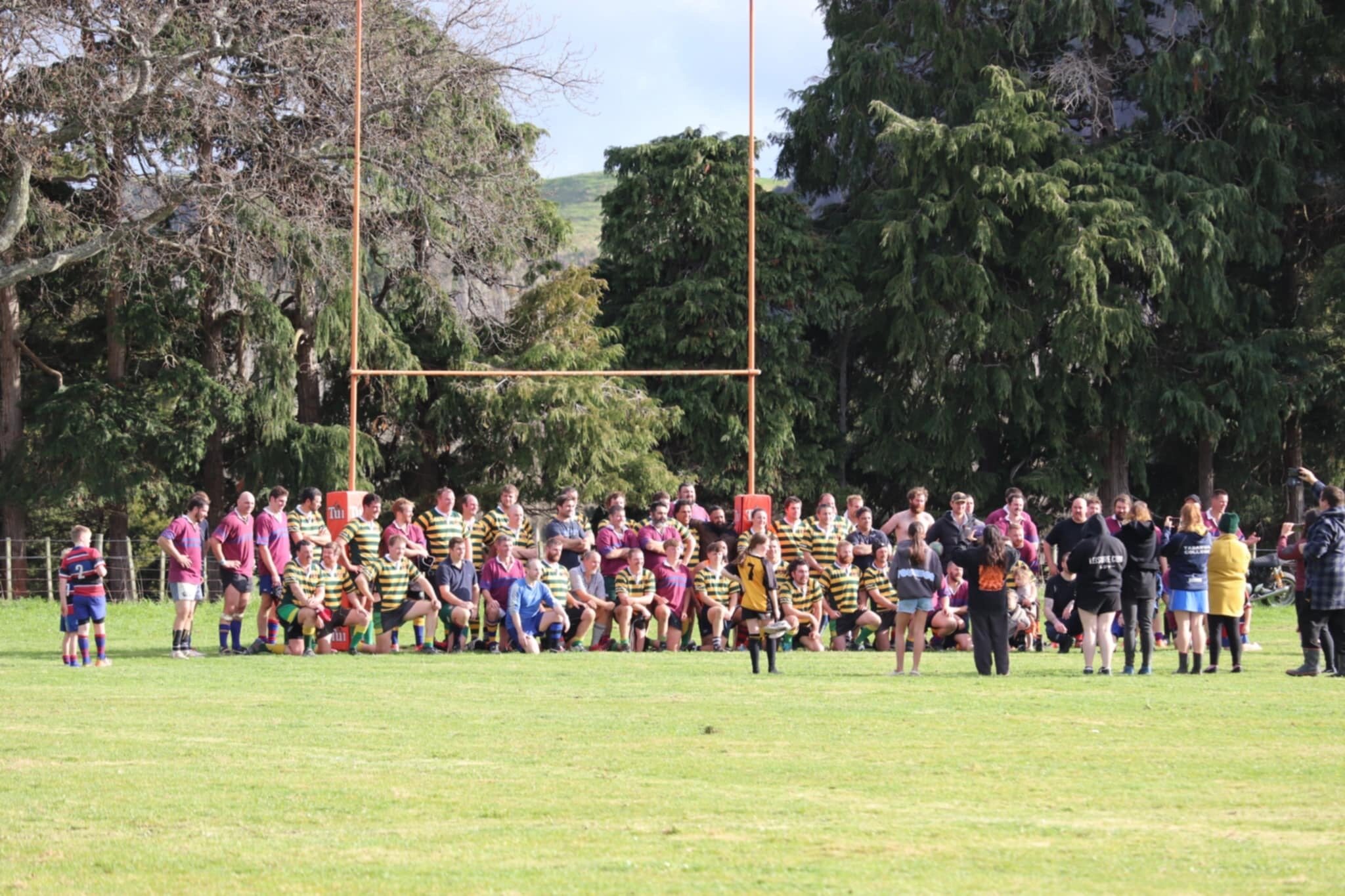  The two teams at the game between Mangatainoka OB and Puketoi OB at Mangatainoka rugby grounds.