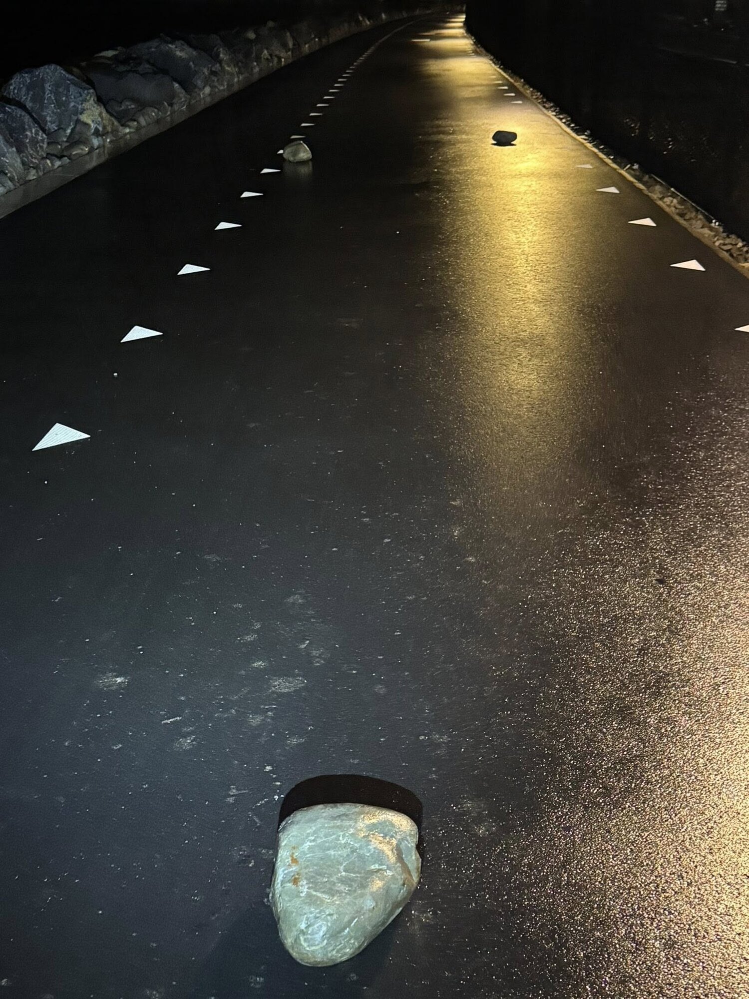 Cyclist Clarke Townsley said the rocks placed on the path seemed between 25-40cm in size and weighed up to 8kg.