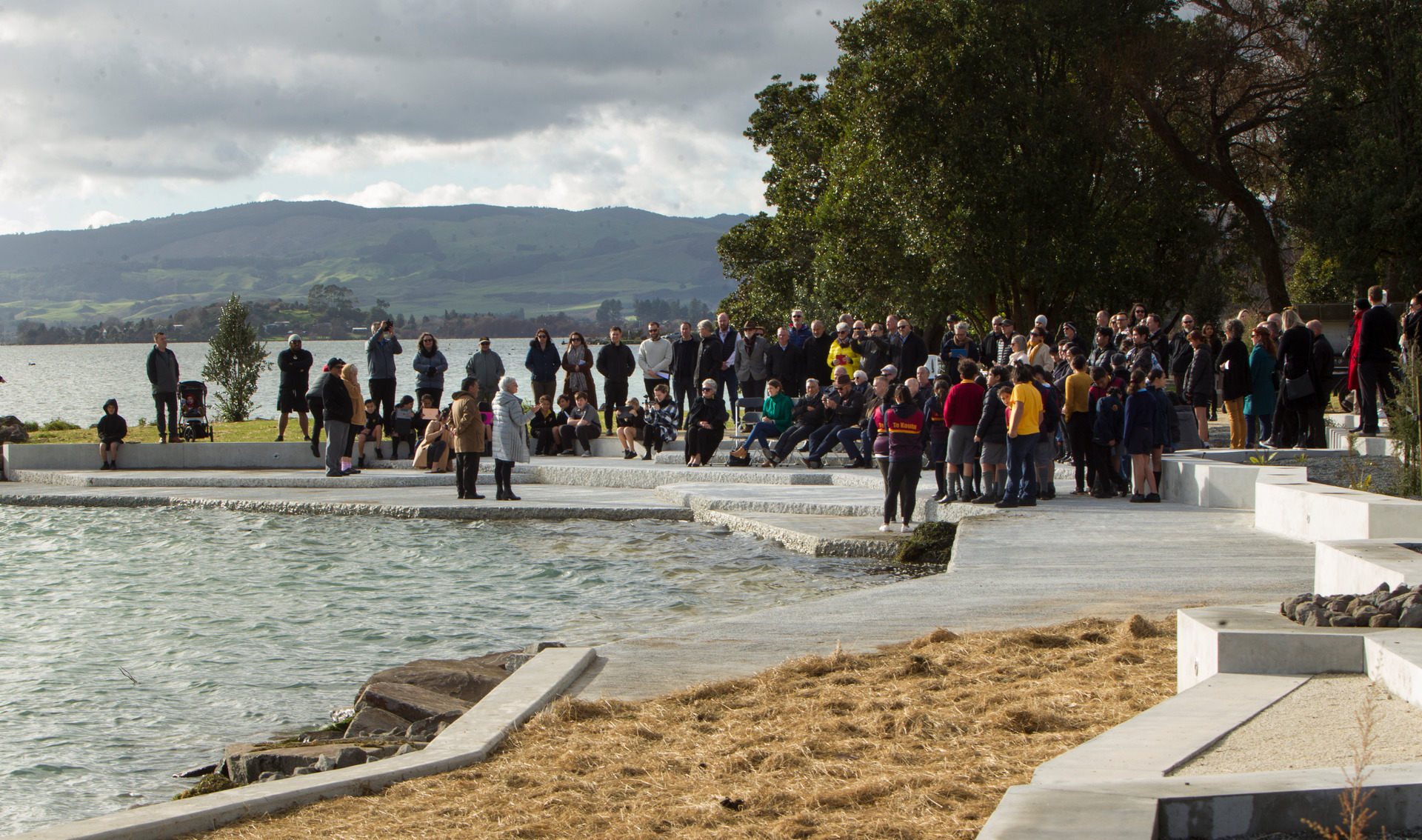 Students from three Rotorua primary schools also took part in the lakefront boardwalk opening. Photo / Ben Fraser