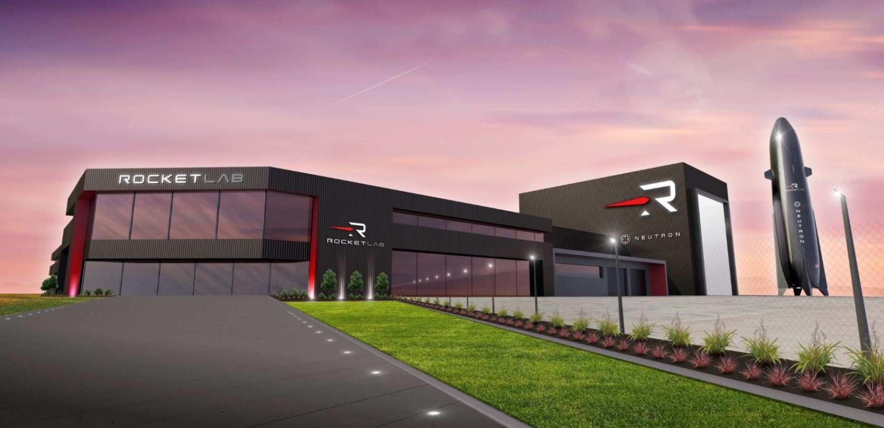 Artist's impression of Rocket Lab's Neutron manufacturing site, which will be built in Virgina close to Launch Complex 2. Image / Supplied
