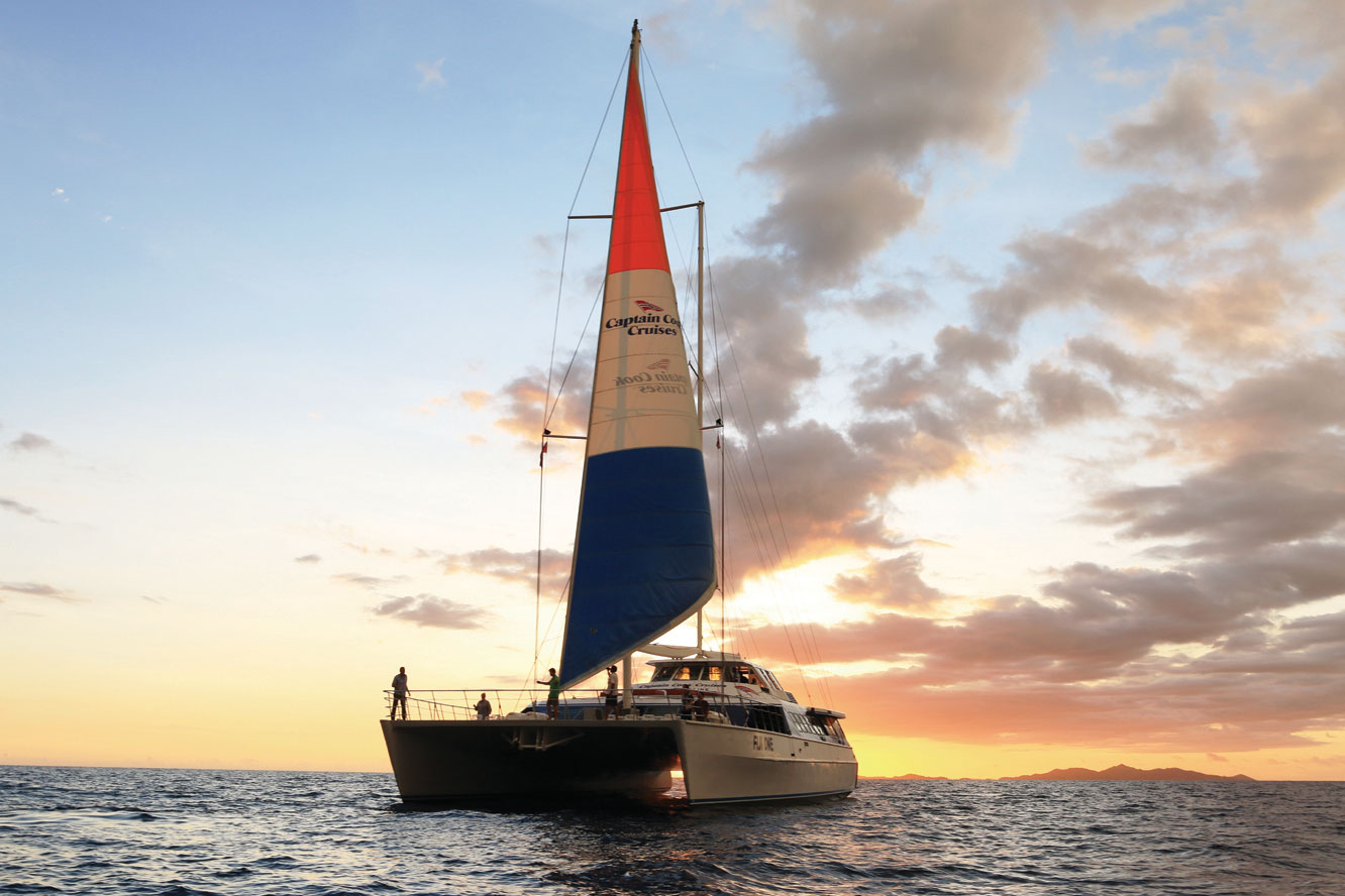Catch a Fijian sunset aboard the Fiji One catamaran. Photo / Supplied