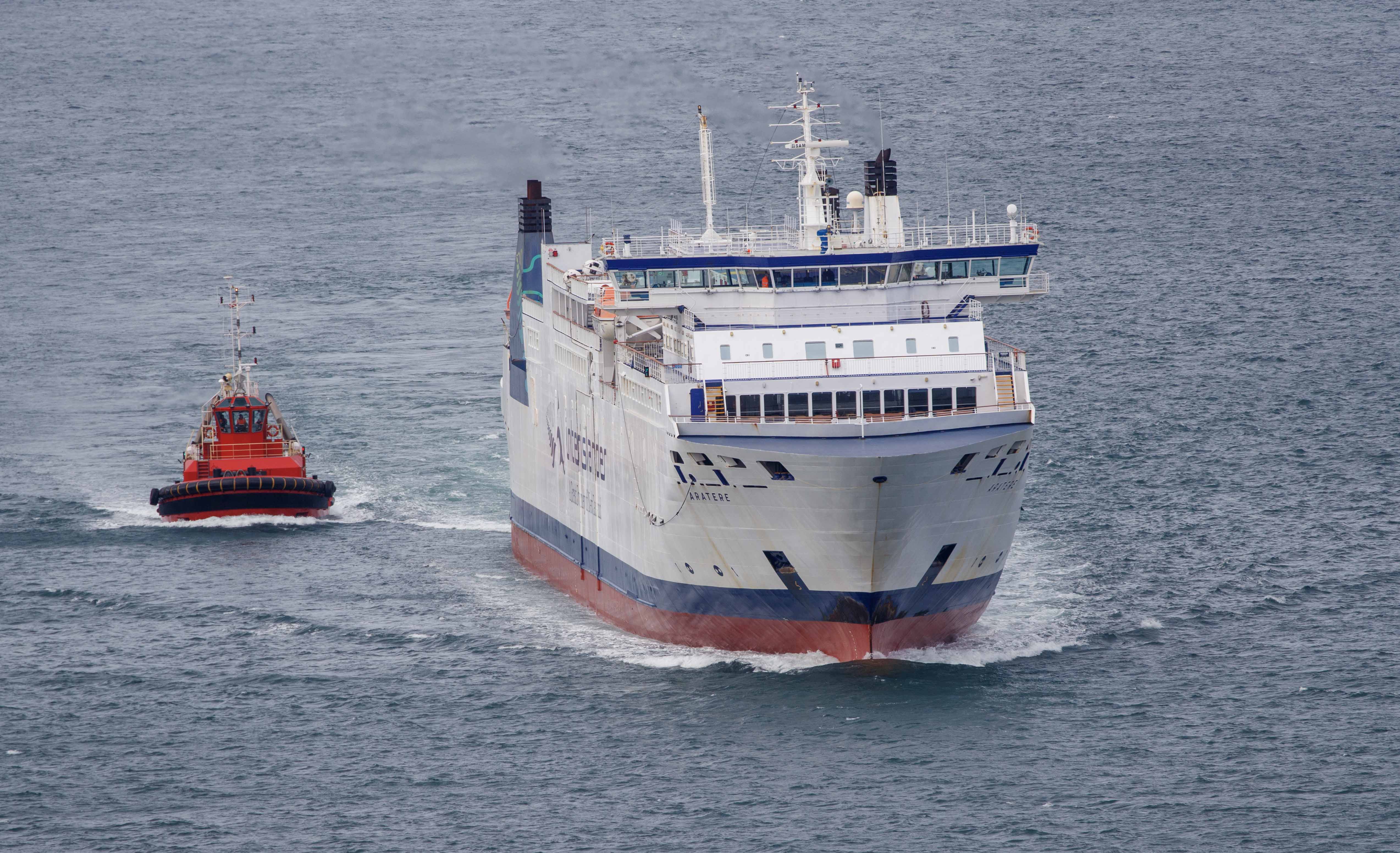The Interislander Cook Strait ferry Aratere arriving back in Wellington after it ran aground. Photo / Mark Mitchell