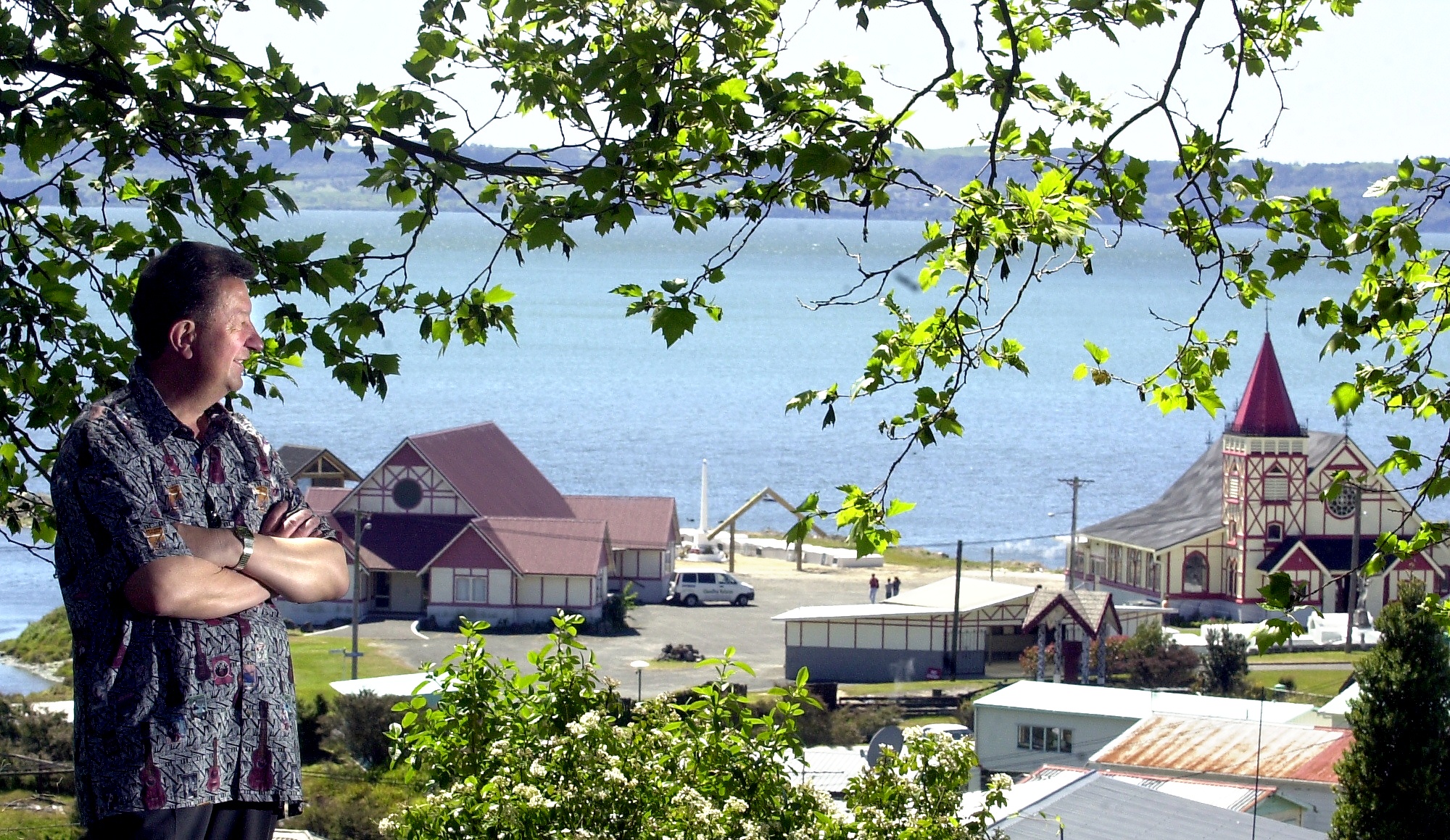 Trevor Horowaewae Maxwell overlooking his home, Ōhinemutu, shortly before being appointed a member of the New Zealand Order of Merit in 2002. Photo / NZME