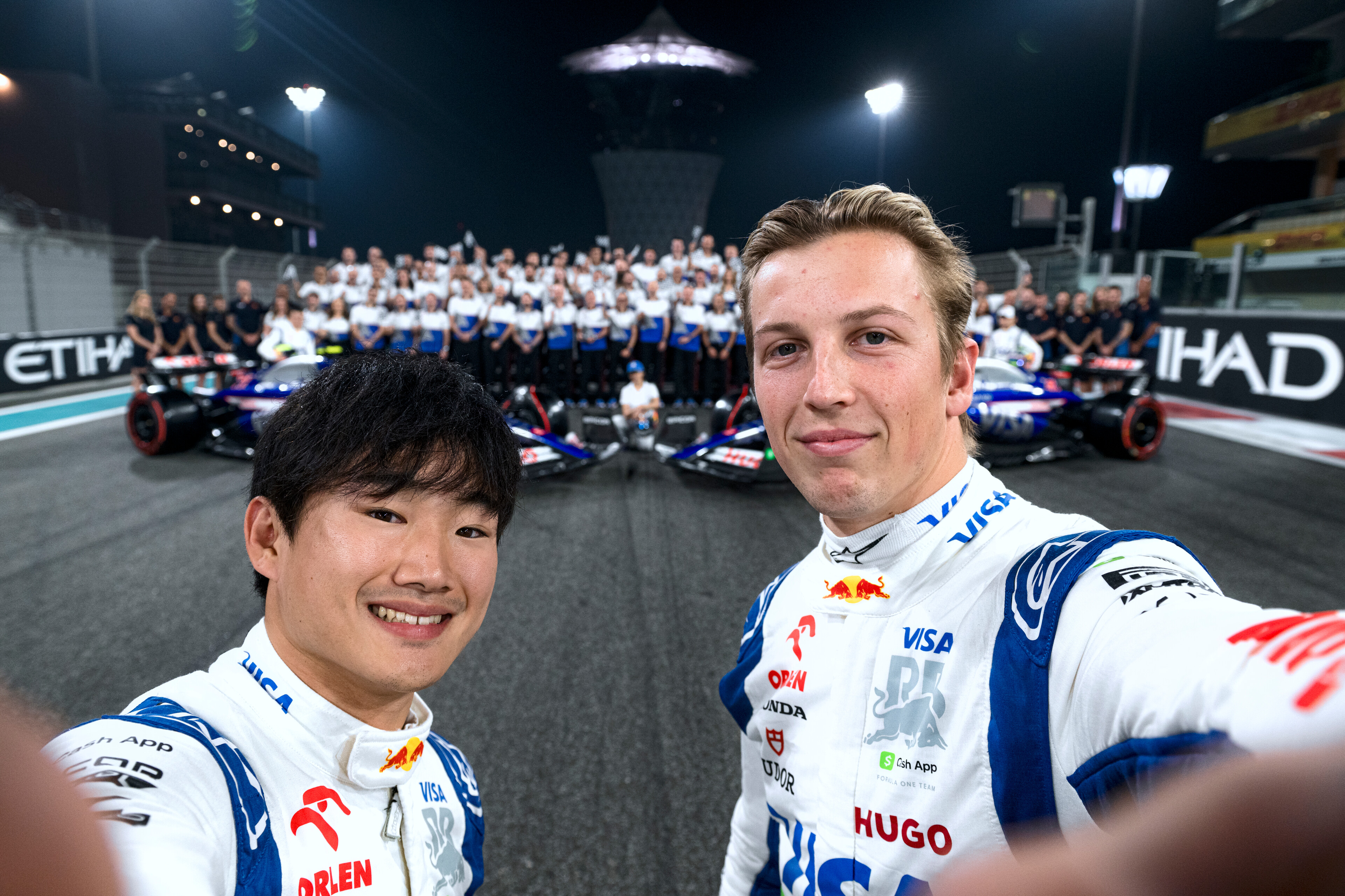 Yuki Tsunoda (left) and Liam Lawson were teammates in 2024. Photo / Red Bull