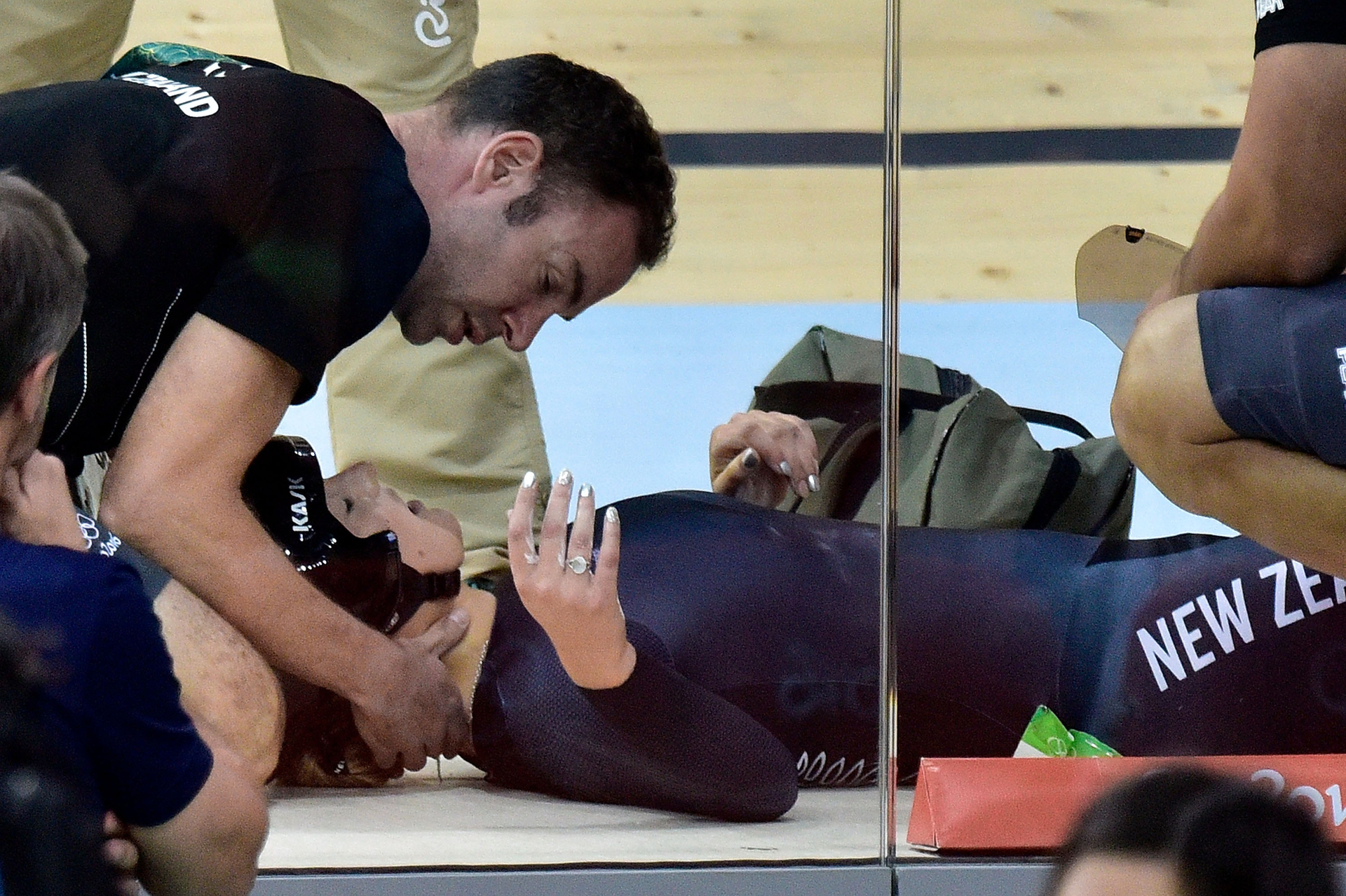 Podmore was knocked out in the crash after landing head first on the track. Photo / Photosport