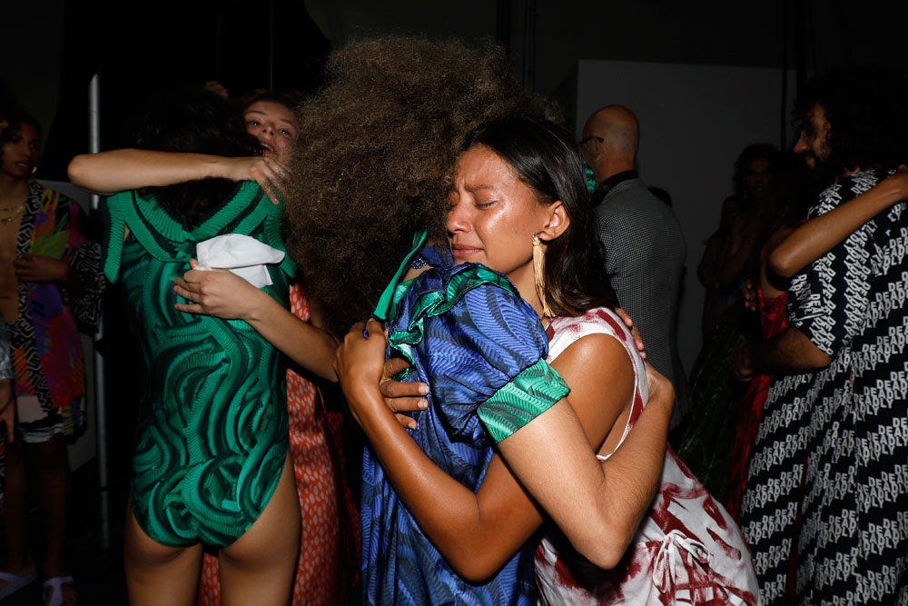 Tears of pride and emotion backstage at the First Nations Fashion + Design show. Photo / Getty Images